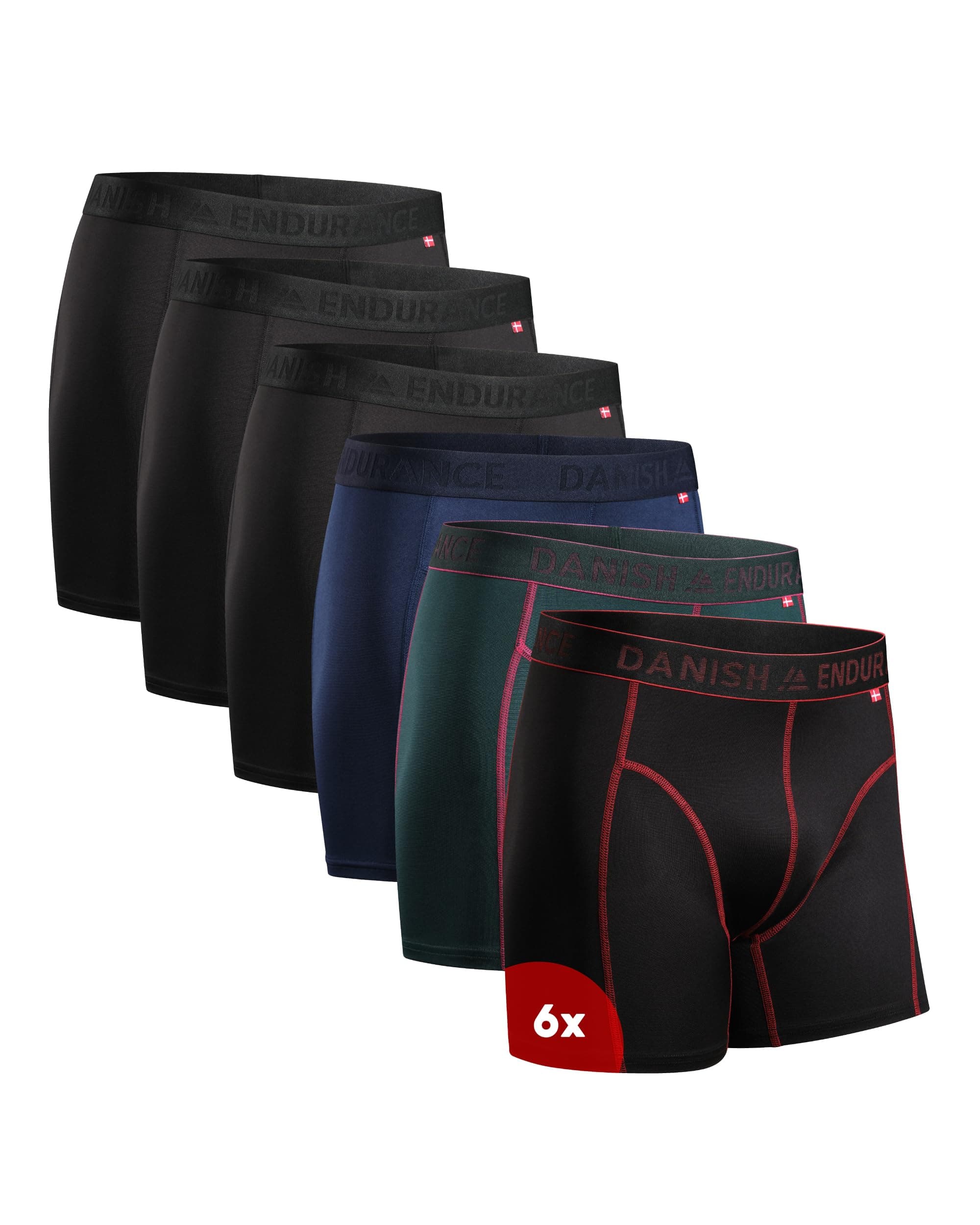 DANISH ENDURANCE Men's Performance Boxer Briefs (6-Pack) – Moisture-Wicking, Quick-Dry Comfort with Extra-Long Fit