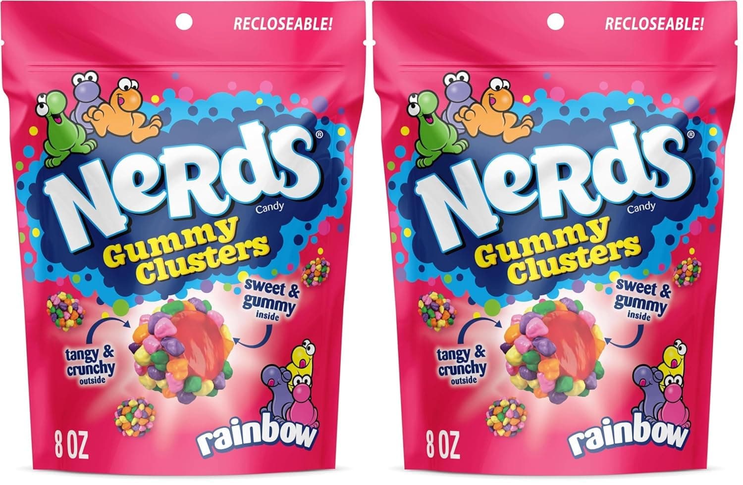 Nerds Gummy Clusters Candy, Rainbow, 8 Ounce | Resealable Bag | Pack of 2
