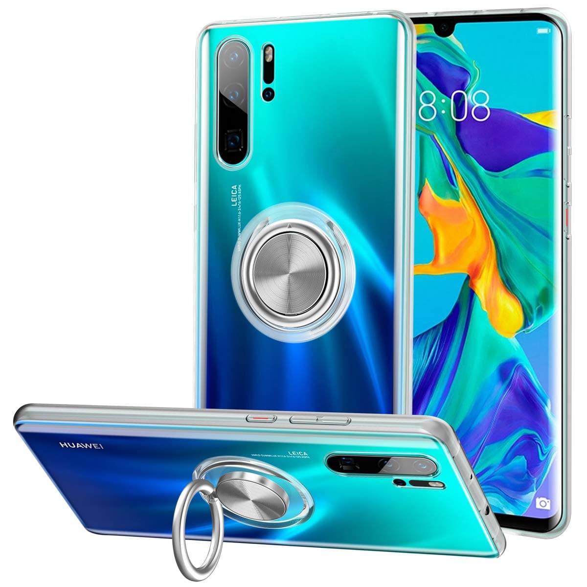 Vunake Huawei P30 Pro Case Cover Clear with Ring Holder Shockproof Bumper Cover Soft TPU Silicone Transparent Protective Phone Case for Huawei P30 Pro - Clear