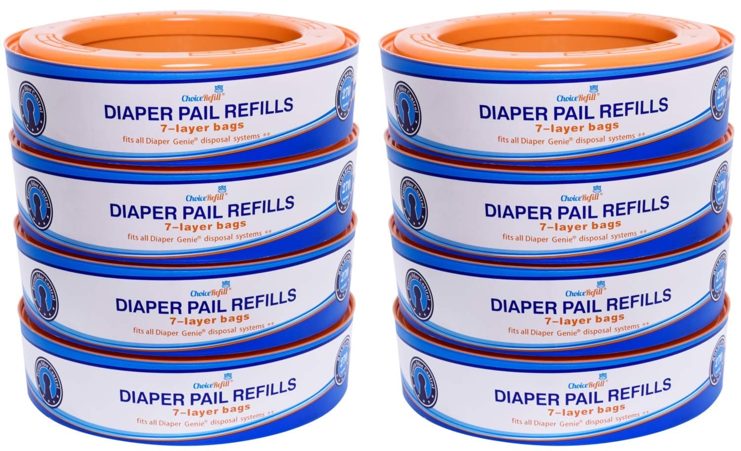 Compatible with Diaper Genie Pails, 8-Pack, 2600 count