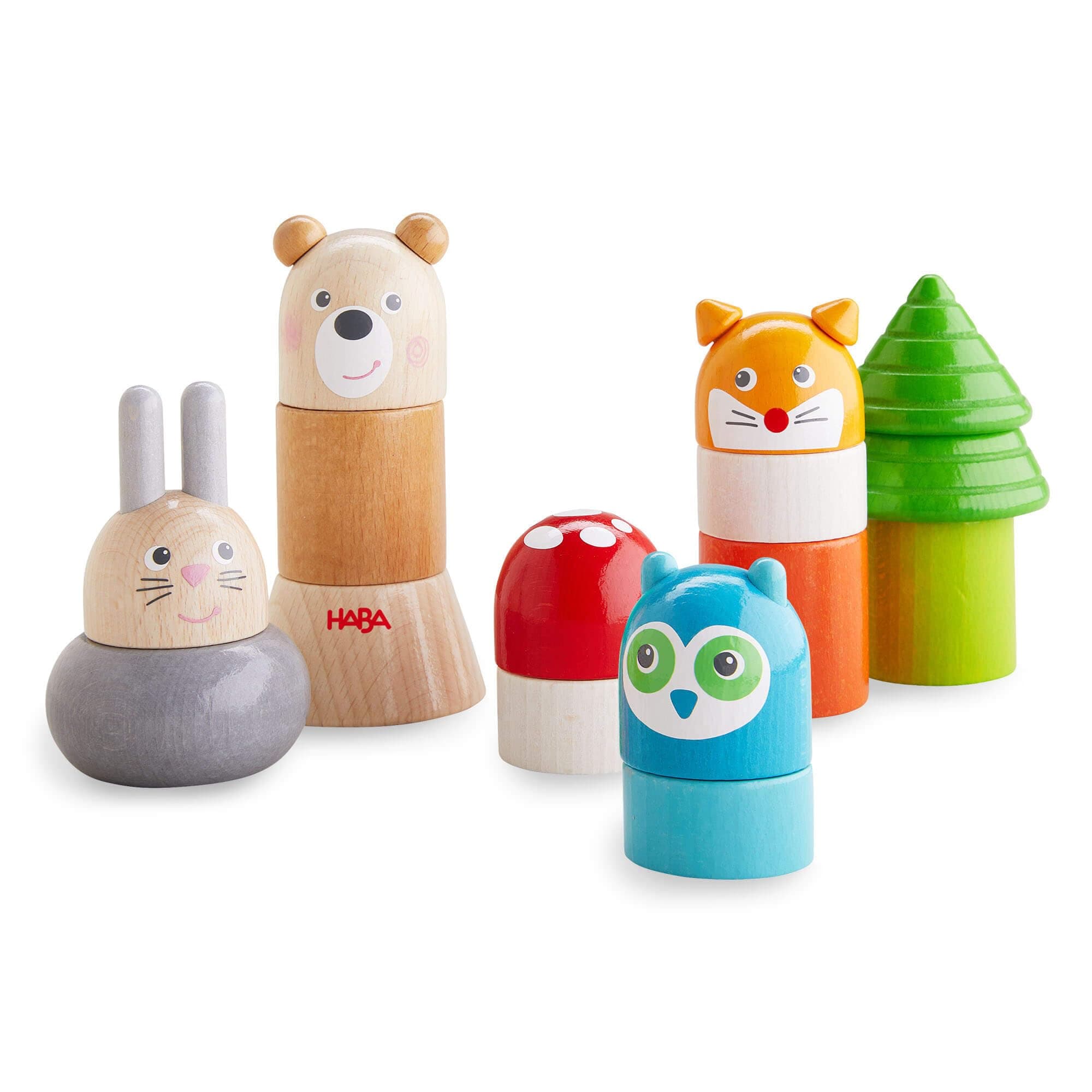 Wooden Stacking Toy Forest Animals, Montessori Wooden Blocks for Toddlers with 15 Pieces, Preschool Learning Toys and STEM Toys for Toddlers Ages 18 Months+, Made in Germany