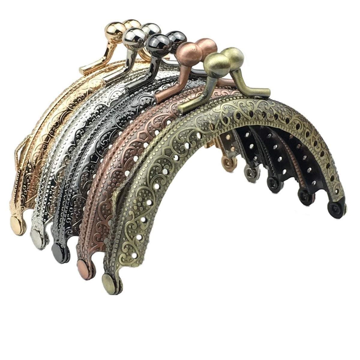 5 Pcs Metal Purse Frame Retro Half Round Purse Bag DIY Craft Frame Kiss Clasp Lock