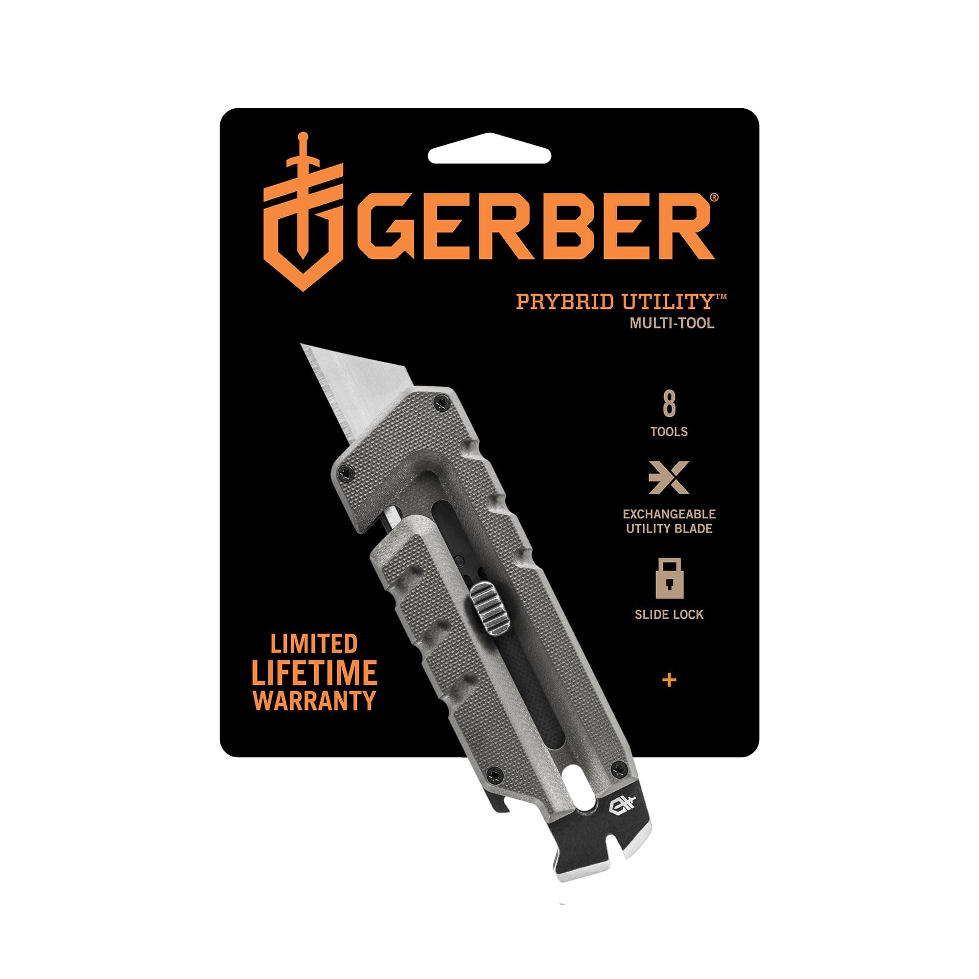 Gear Prybrid Multi Tool Utility Pocket Knife, Utility EDC Razor Knife with Retractable Blade and Pry Bar, Grey G10 no Clip