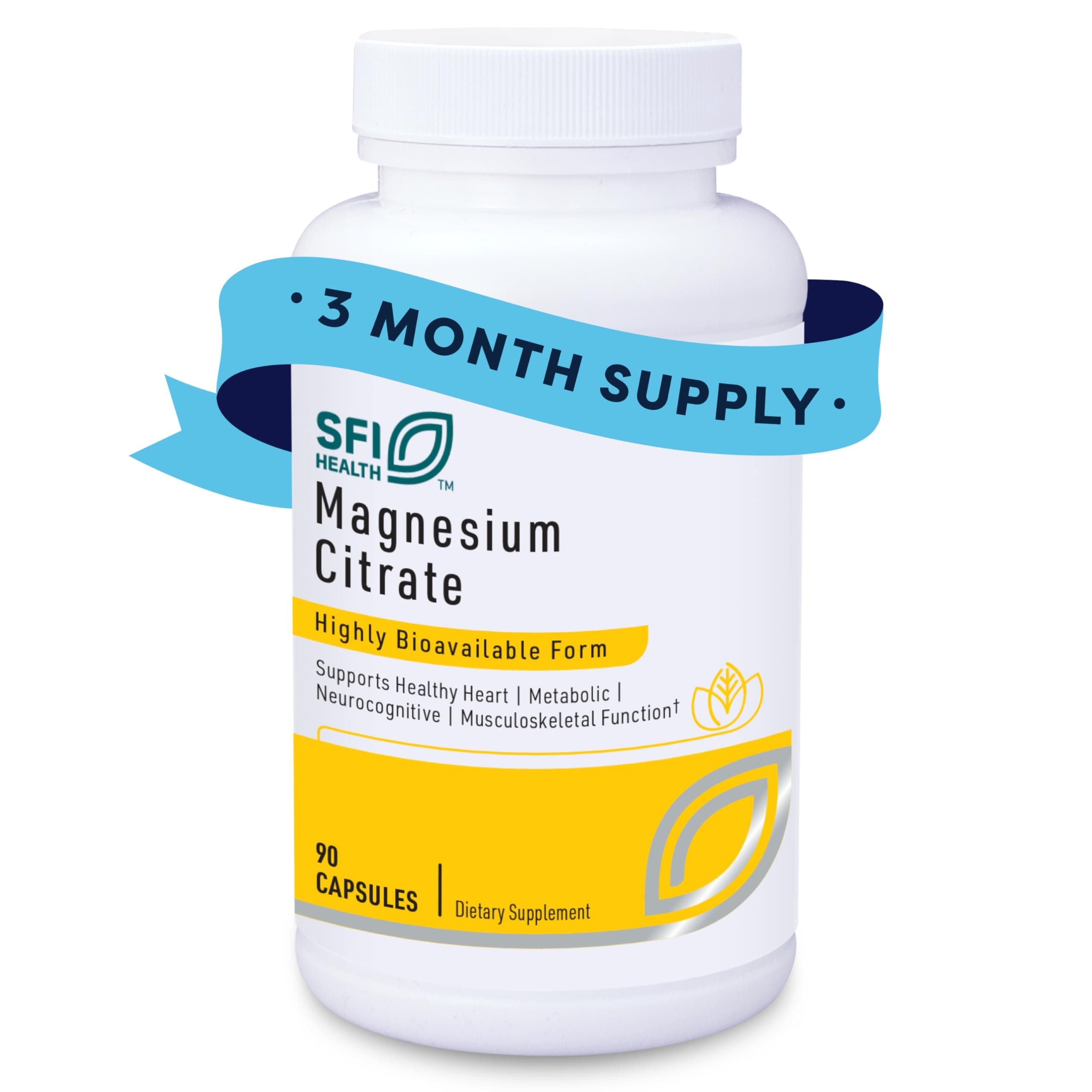Klaire Labs SFI Health Magnesium Citrate Supplement - Highly Bioavailable Magnesium Mineral Supplements for Healthy Energy, Muscles, Nerves, Bones & Cognition (90 Capsules)