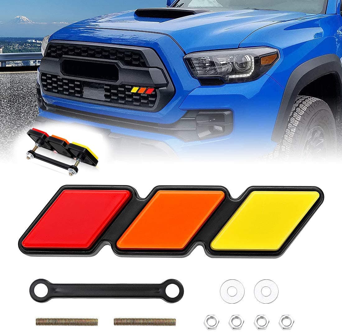 Tri-Color Front Grille Badge Emblem for Tacoma 4 Runner Tundra Sequoia Rav4 Highlander(Yellow/Orange/Red