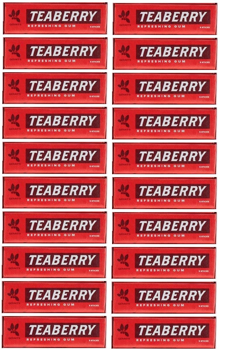 Teaberry Chewing Gum - Classic Retro Nostalgic Yummy Flavor originated by Clark's Finally Back! - Gerrit's Tea Berry Flavor (20 Packs)