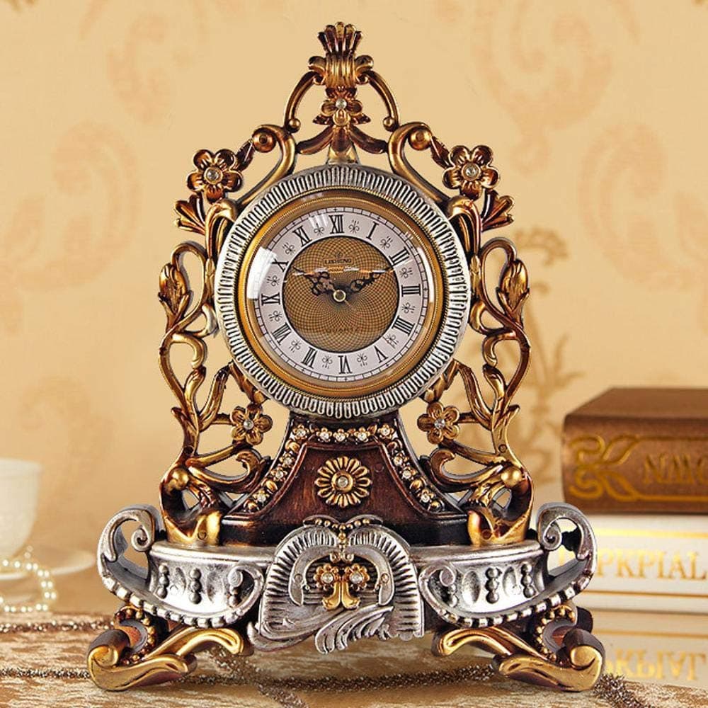 CWLLWC Mantel Clocks, Li Sheng European Clock Creative Mute Clock Personality Sitting Clock Living Room Big Pendulum Quartz Decorative Table Clock (28 * 22 * 12.5cm)