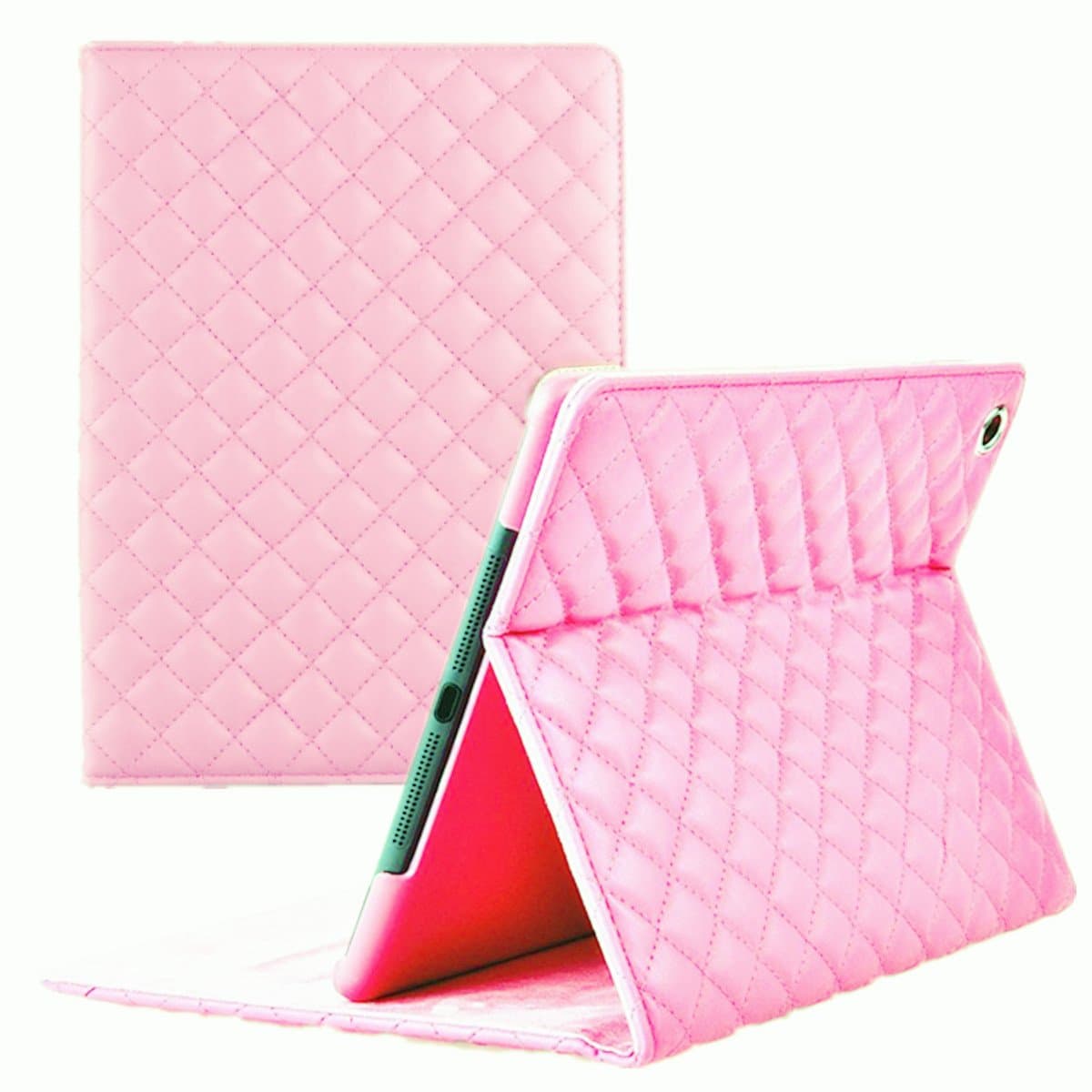 iPad mini 3/ iPad mini 2 1 Folio Quilted (Pink) Case - iPad mini with Retina Display PU Leather Smart Cover Auto Sleep / Wake Feature - (iPad mini 3 2 1, Pink)