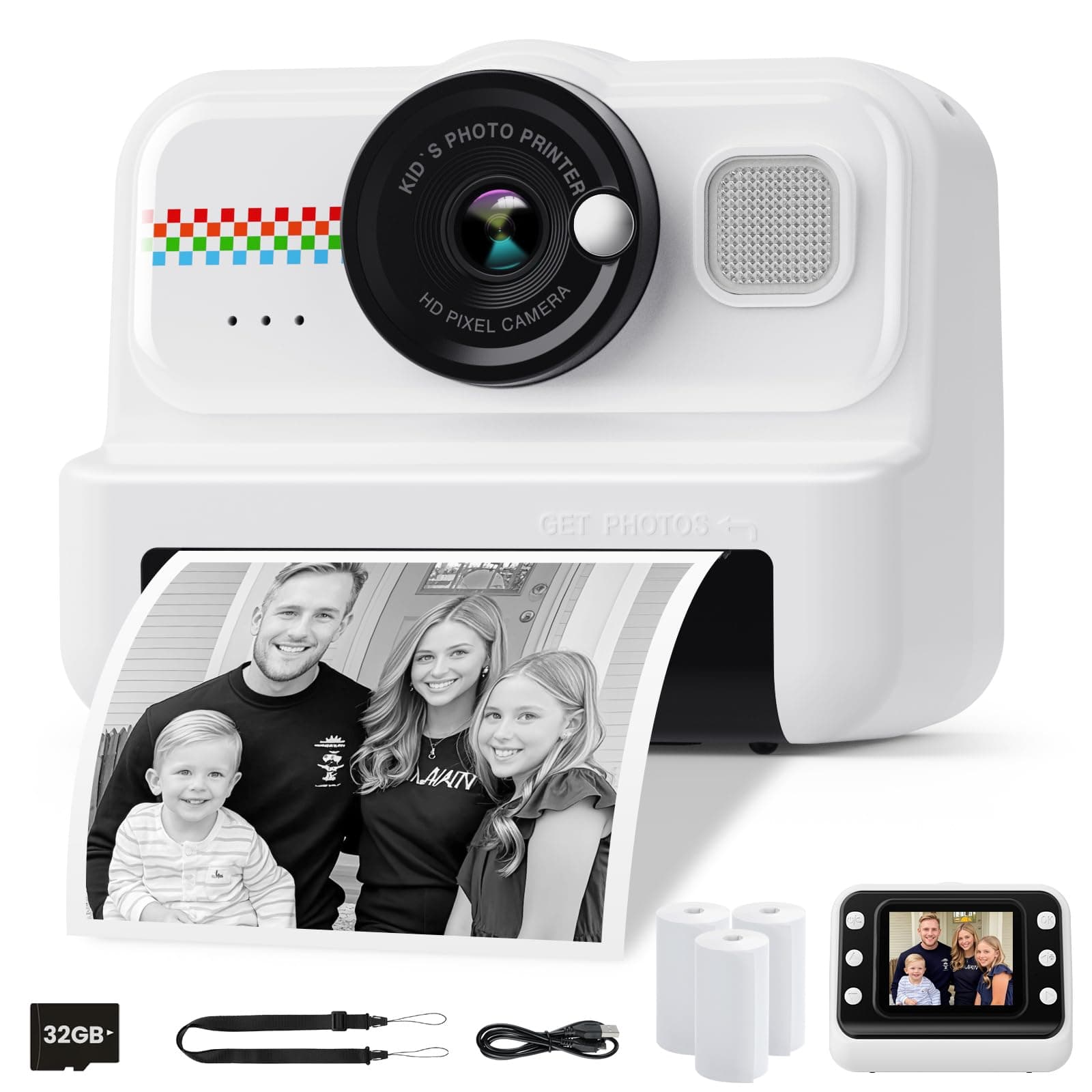 - Instant Print Camera for Kids, 1080P HD Instant Print Camera for Kids with 3 Rolls Printing Paper and 32GB Card, Digital Selfie Camera for Kids, Gift