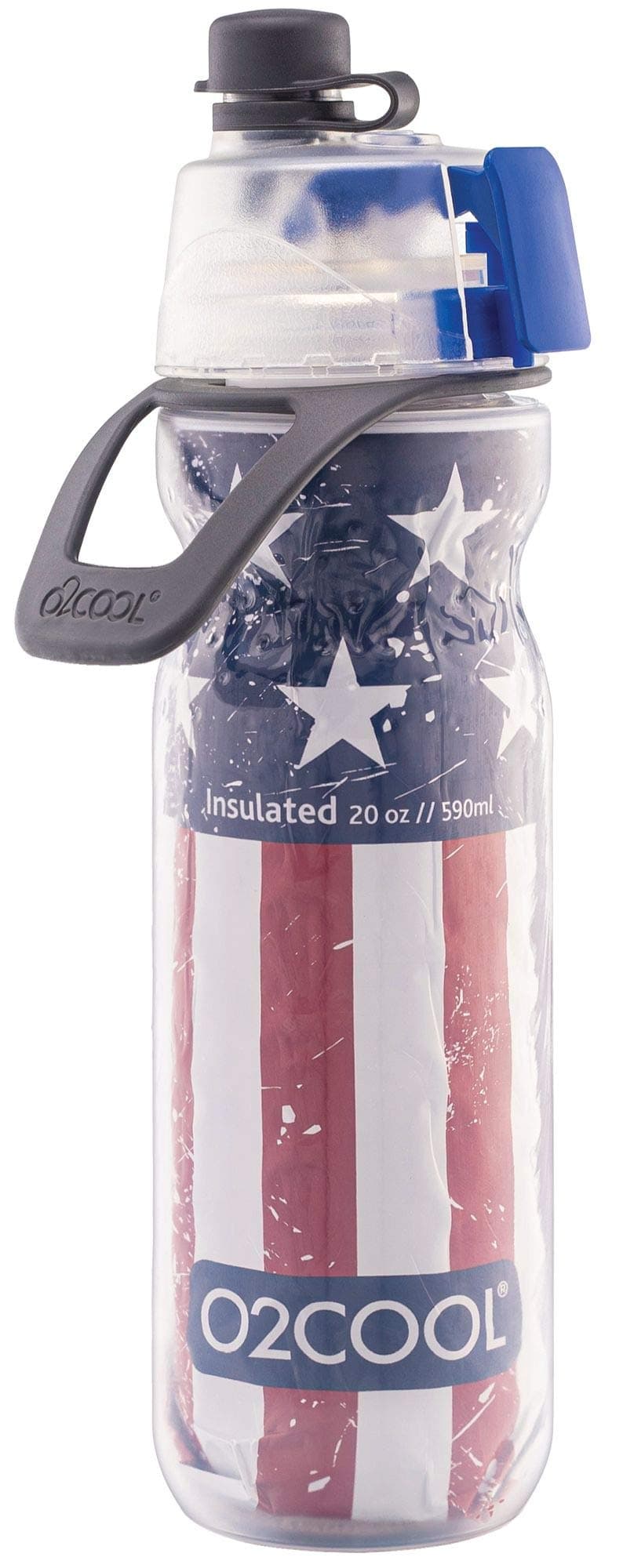 O2COOL Mist 'N Sip Misting Water Bottle 2-in-1 Mist And Sip Function With No Leak Pull Top Spout Reusable Sports Water Bottle - 20 oz (Patriot)
