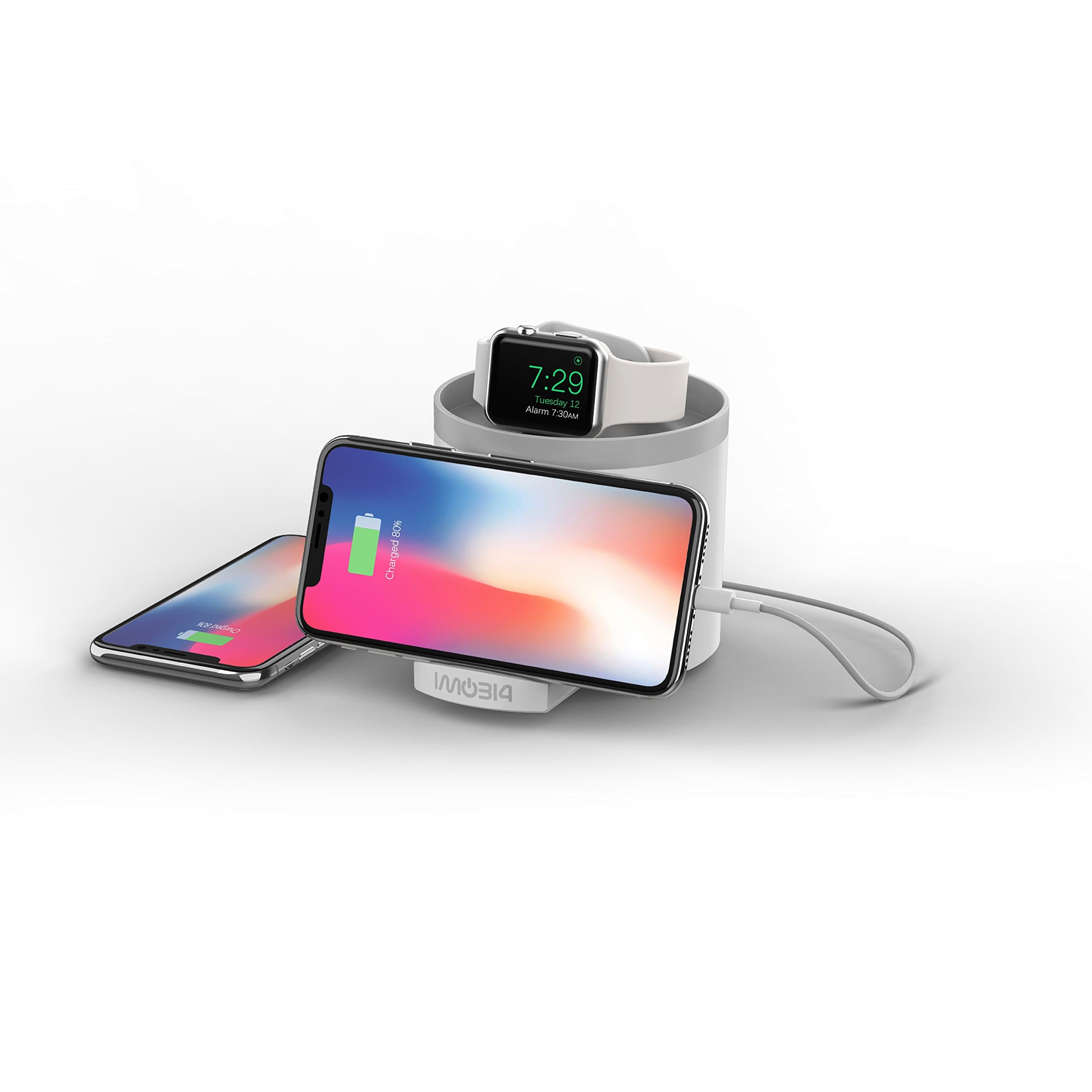 imobi4 Charging dock for Apple Watch Stand Apple Watch Series 3/2/1/Nike+, 3 USB ports Charging Stand Station Cradle Holder Cable Management also for iPad Air, iPad mini & iPhone X iPhone8s/7/7sPlus/SE (White)