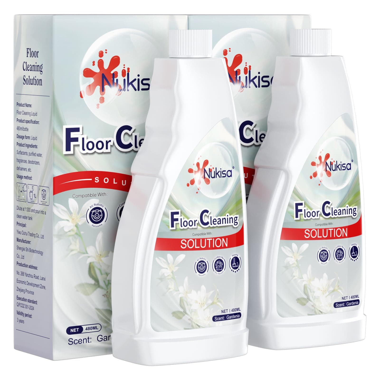 Nukisa Gardenia Scent Floor Cleaning Solution Compatible With Roborock Robot Vacuum And Mop Cleaner, Deep Cleans For Multiple Hard Floors, Suitable With All Robot Vacuums With Mopping (2)
