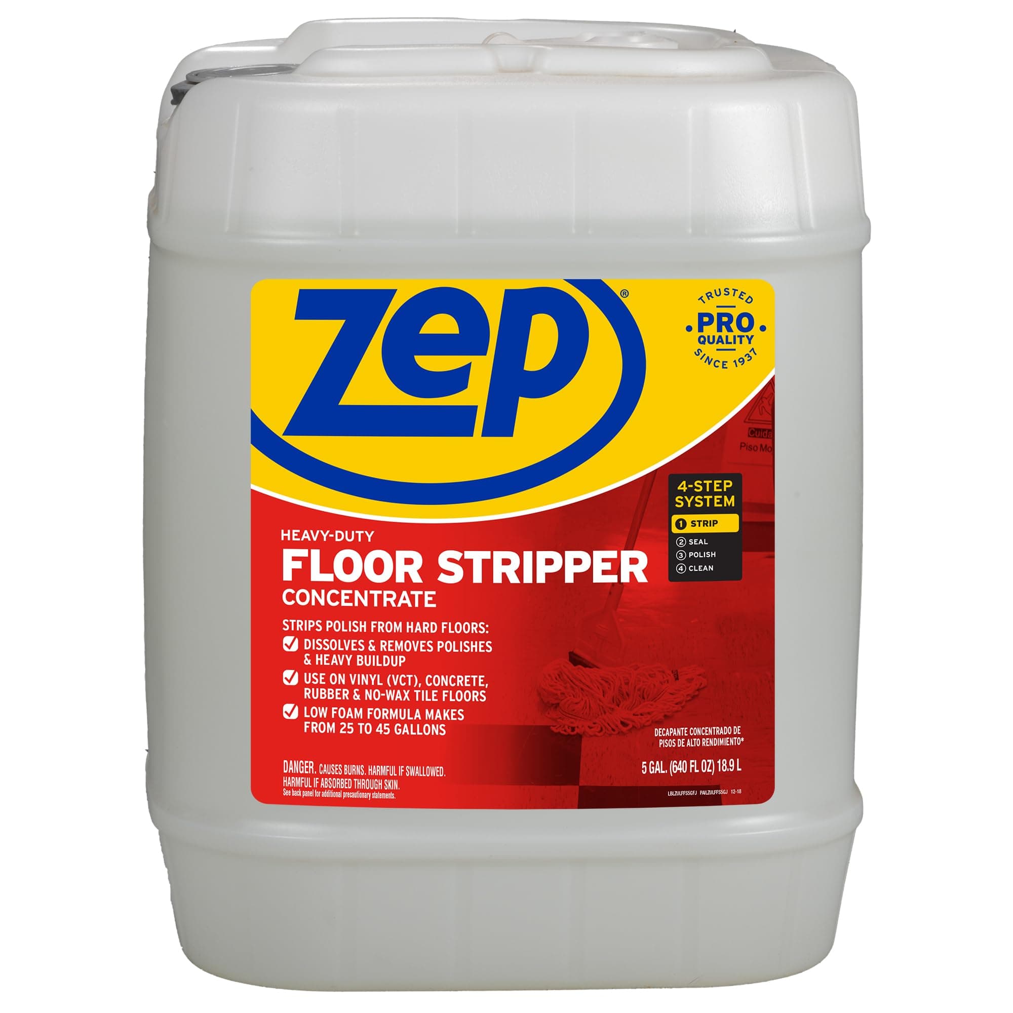 - Zep Heavy-Duty Floor Stripper Ammonia Free Concentrate - 5 Gallon (1 Pail) ZULFFS5G - Dissolves and Removes Polish and Heavy Buildup from Hard Floors, Use on Vinyl (VCT), Concrete, Rubber, and No-Wax