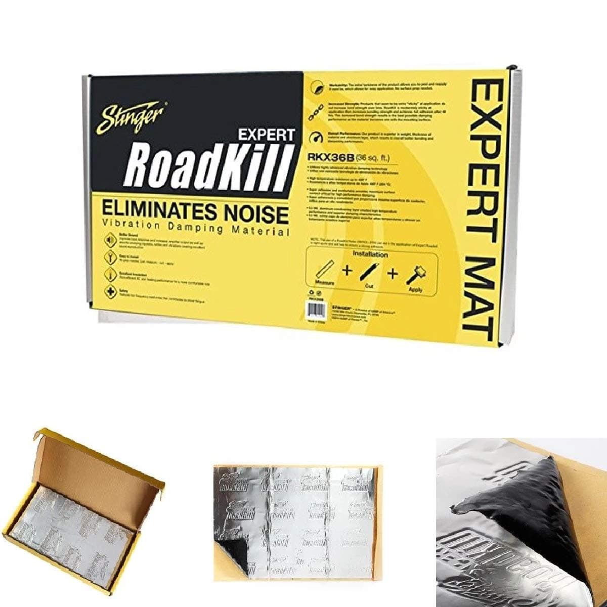 "Roadkill Expert Bulk Pack (9 pieces) sized 18"" x 32"" - 36Sq ft - Sound Damping Material - Self Adhesive Rubber/Aluminium - Easy cut and apply installation"