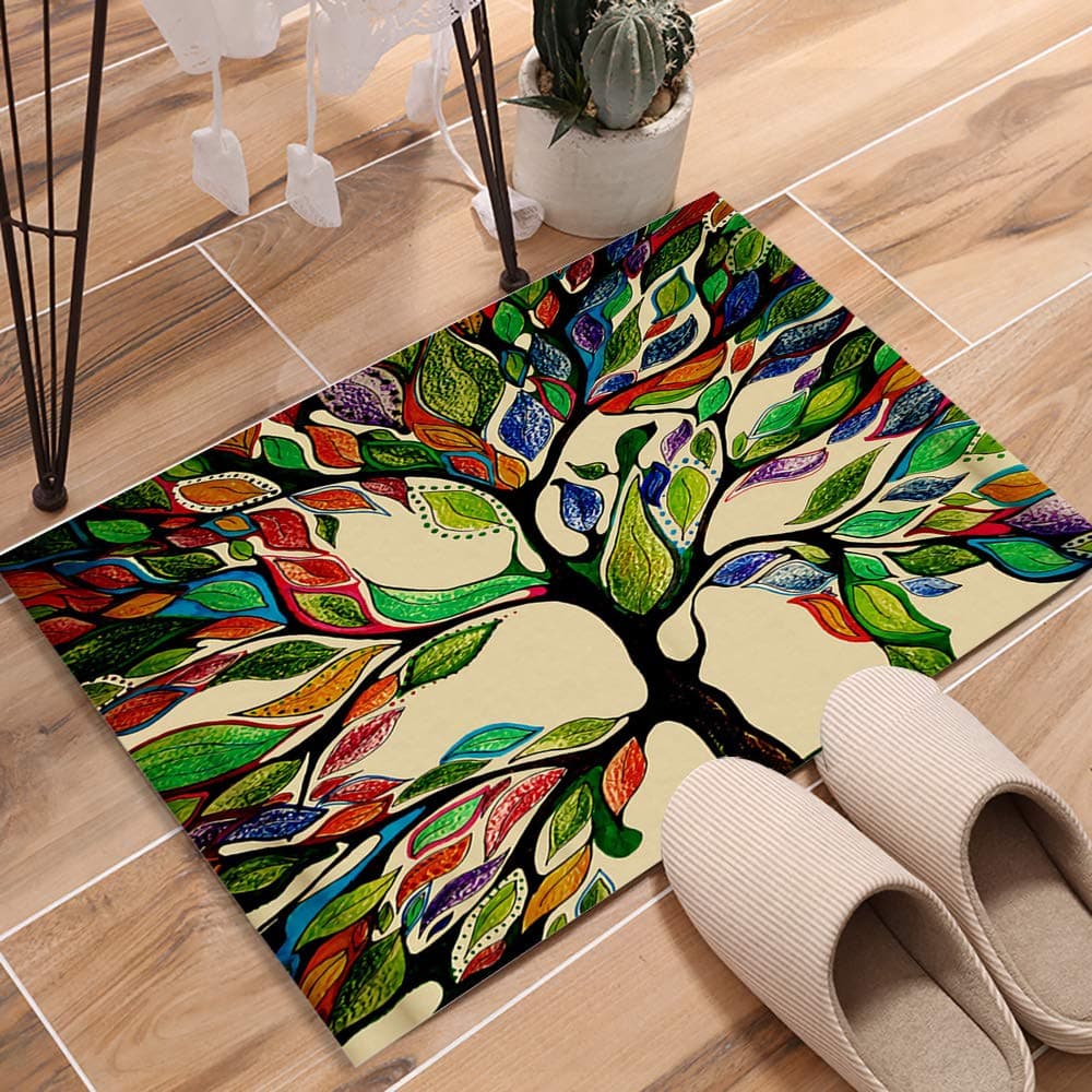 KAROLA Indoor Super Absorbs Doormat Non Slip Front Door Inside Floor Dirt Trapper Mats Entrance Rug 32" x 20" Shoes Scraper Machine Washable - Colorful Tree of Life