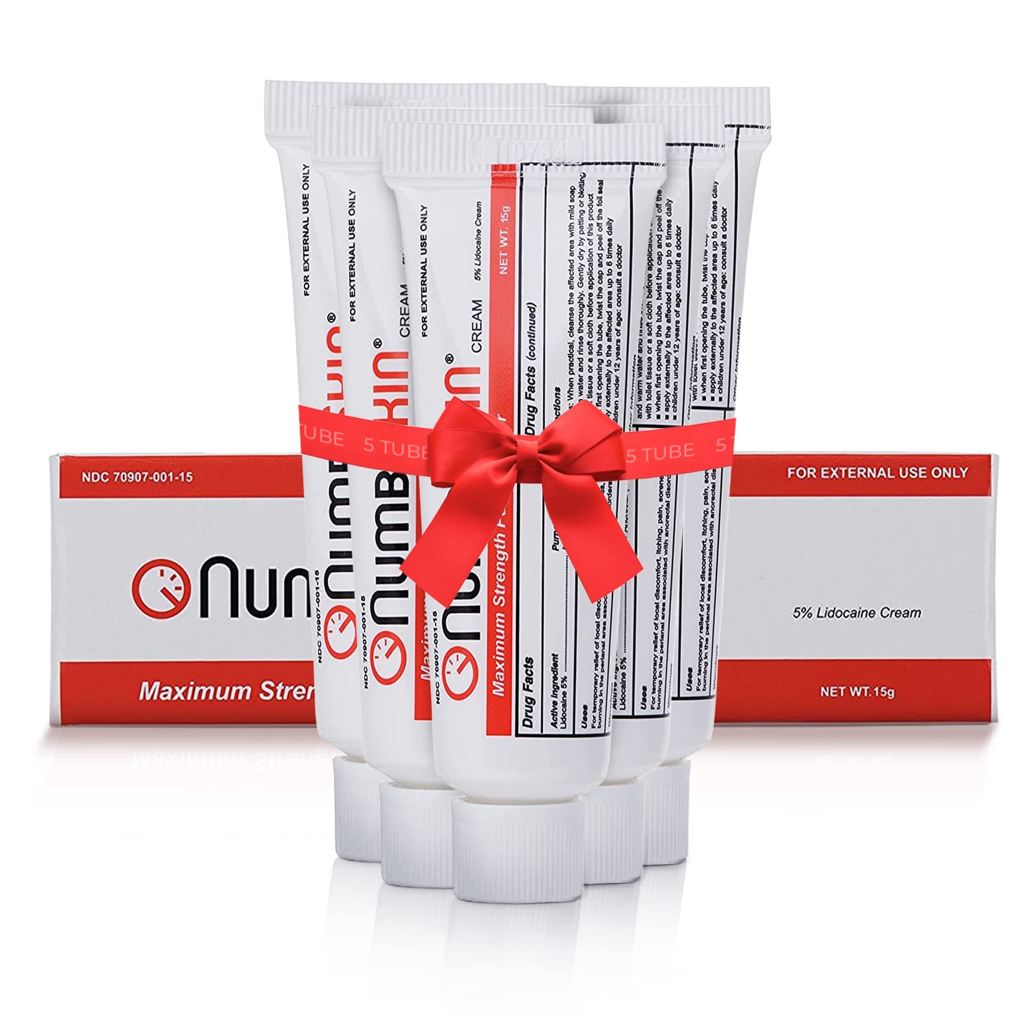Numbskin Numbing Cream - Maximum Strength Tattoo Numbing Cream - 5% Lidocaine Topical Anesthetic Pain Relief Cream for Painless Tattoo, Piercing, Laser Hair Removal, Microneedling -15g (5 Pack)