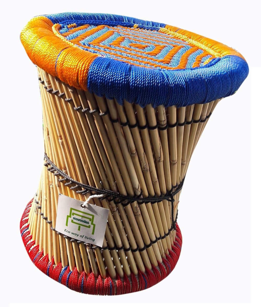 Ecowoodies Ficus Handicraft Wooden Cane Sitting Stool/Chair for Indoor/Outdoor Balcony Terrace Garden Lawn Cafeteria Restaurant Bar (Multicolour)