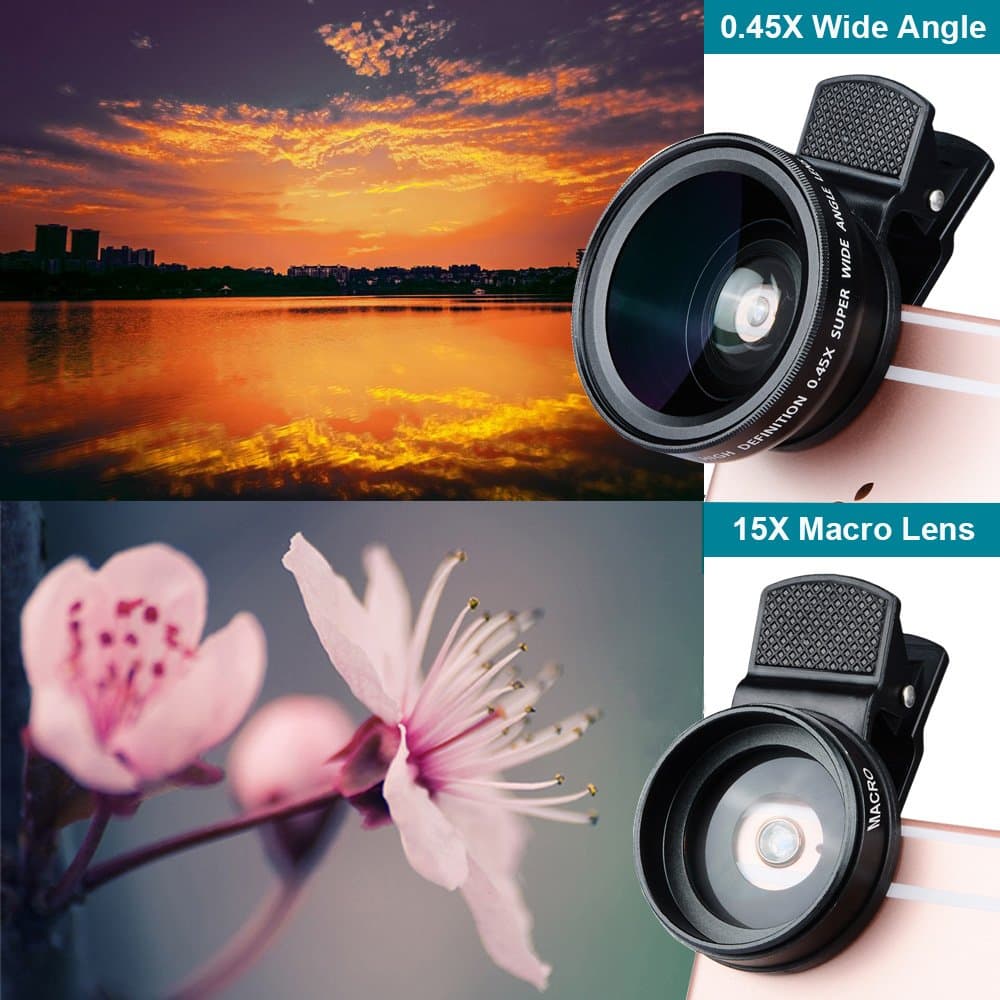 2 in 1 Cell Phone Lens Kit, IRuiYinGo 15X Macro Lens & 0.45X Super Wide Angle Lens Clip On Cell Phone Lens Camera Lens for iPhone 7 6S 6S Plus 5S iPad and Most Smartphone