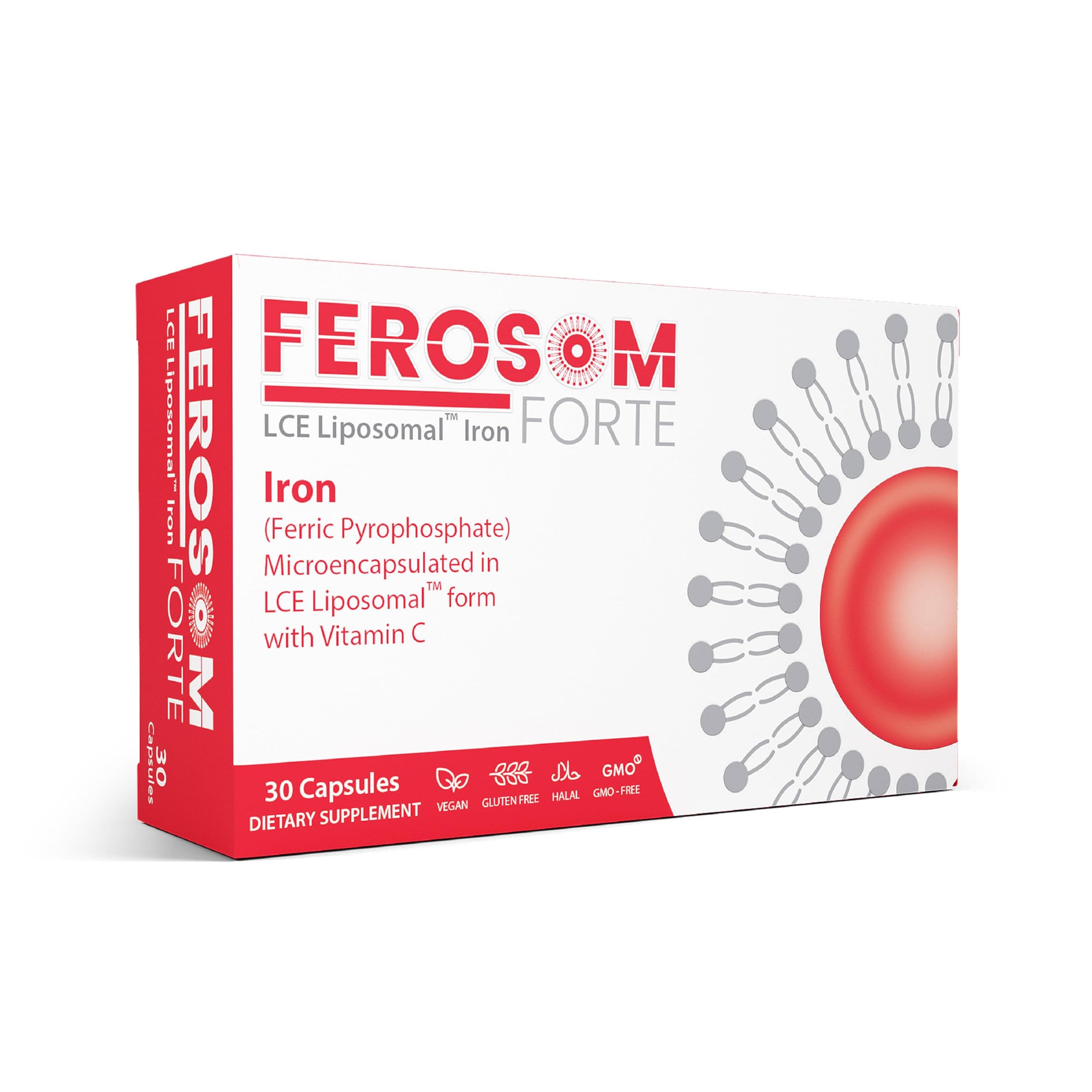 LCE Liposomal Iron Capsules – 30mg Elemental Iron with Vitamin C – Gentle Supplement for Women and Men – Easy-to-Swallow Vegan Capsules, 30 Count