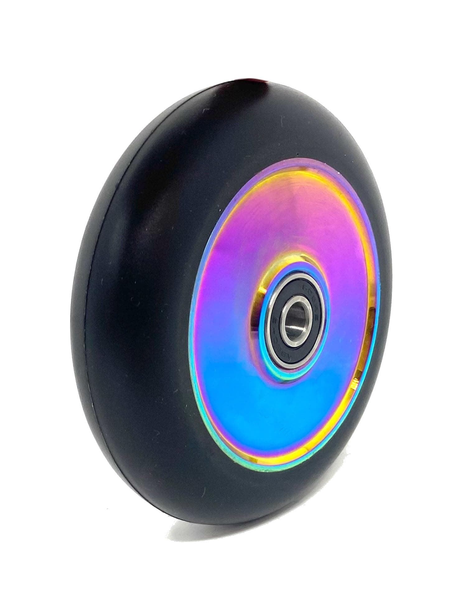 1 x 100mm Neochrome Rainbow UFO Hollow Core Scooter Wheels ABEC11 Bearings Also Fits Sacrifice MGP (Rainbow Core Black PU, 100mm)