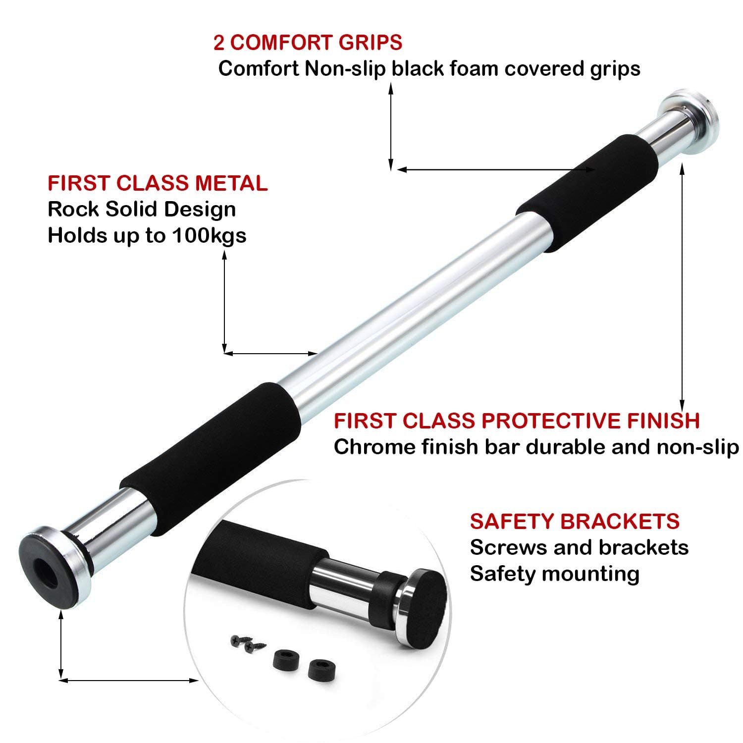 OHELIGO Heavy Duty Removable Pull Up Bar Doorway with Adjustable Size Portable Mount for Home Kids and Adults Fitness Exercise 100cm