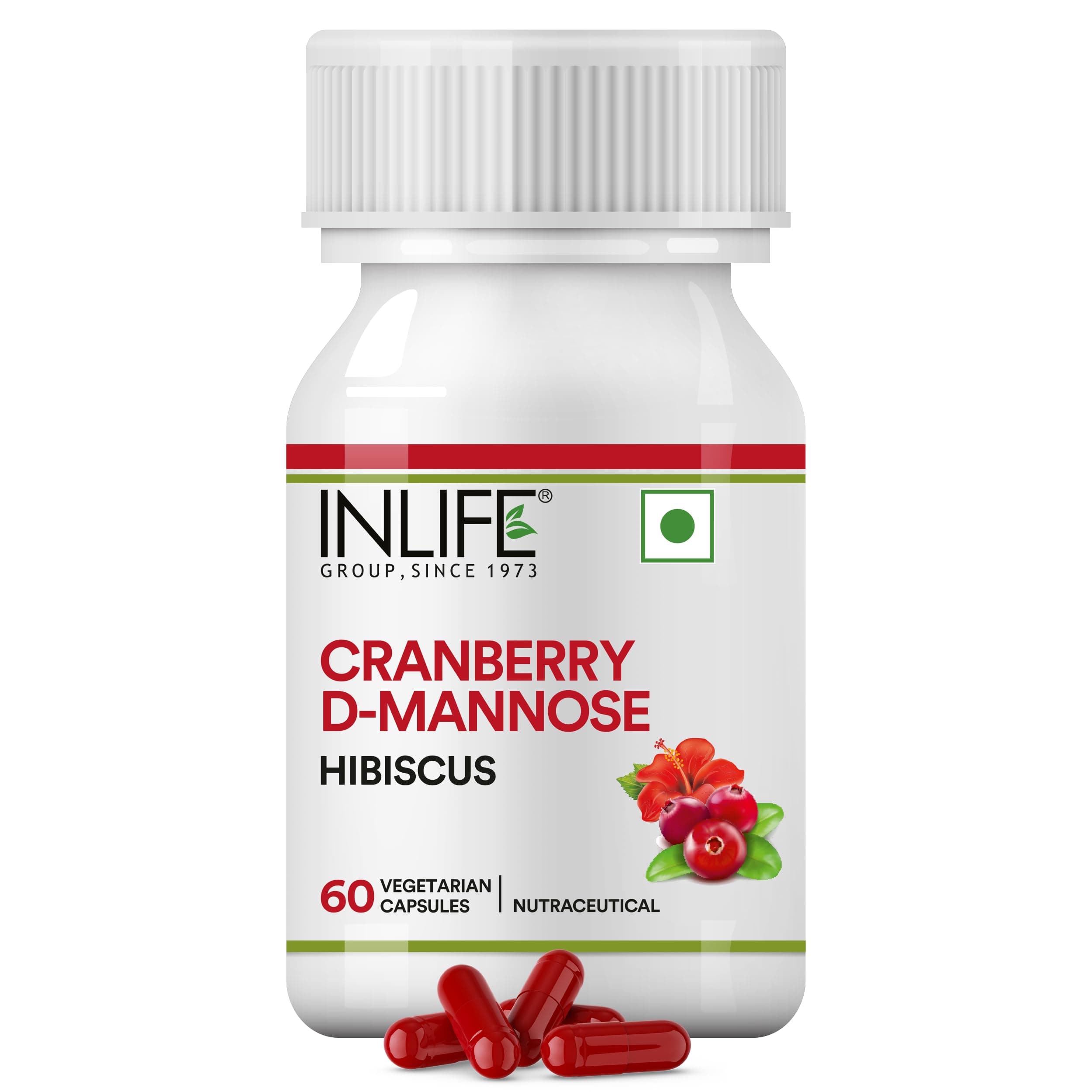 Cranberry Capsules | D-Mannose Hibiscus Extract | Health Supplement | Men Women - 60 Vegetarian Capsules (Pack of 1, 60)