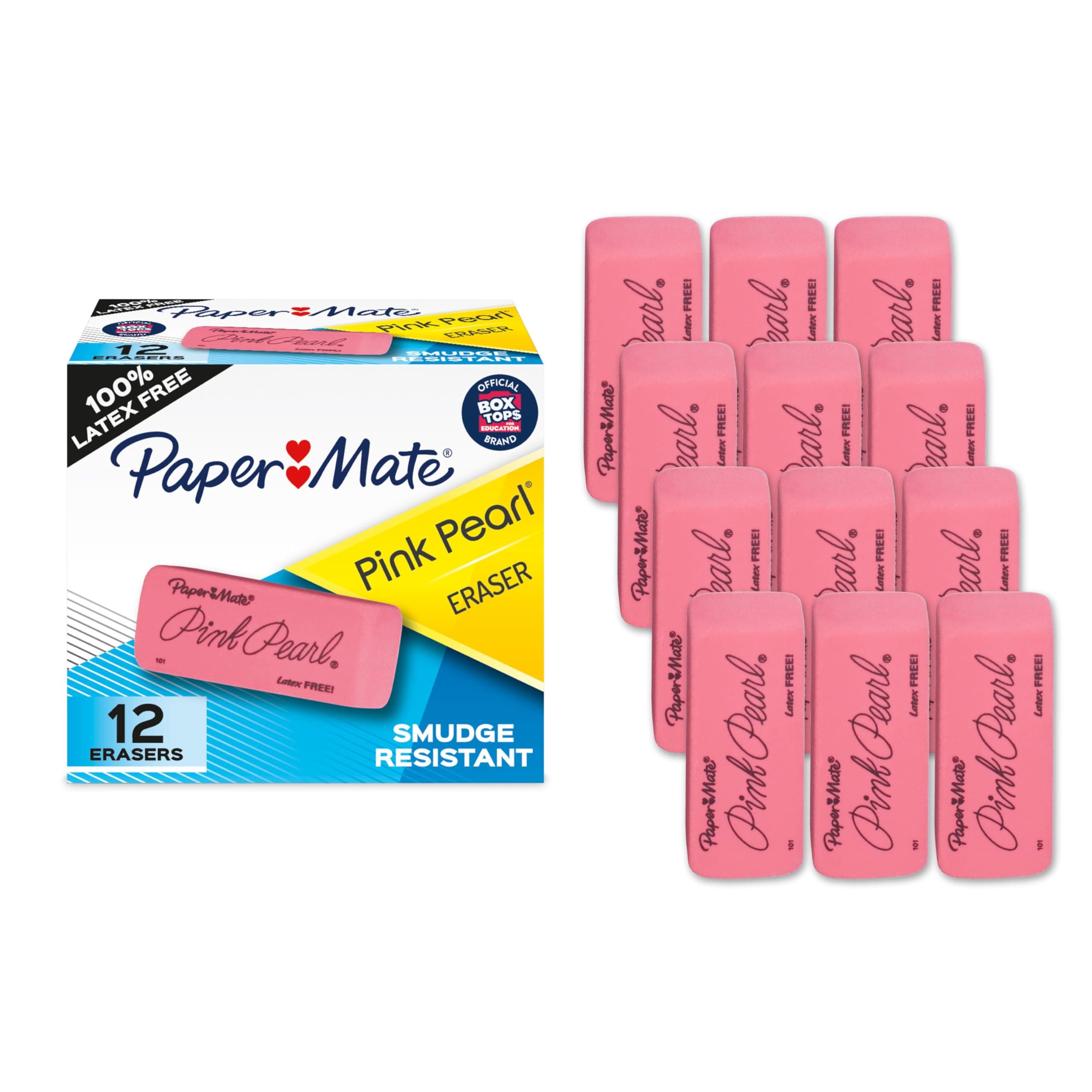 Erasers Pink Pearl Large Erasers, 12 Count