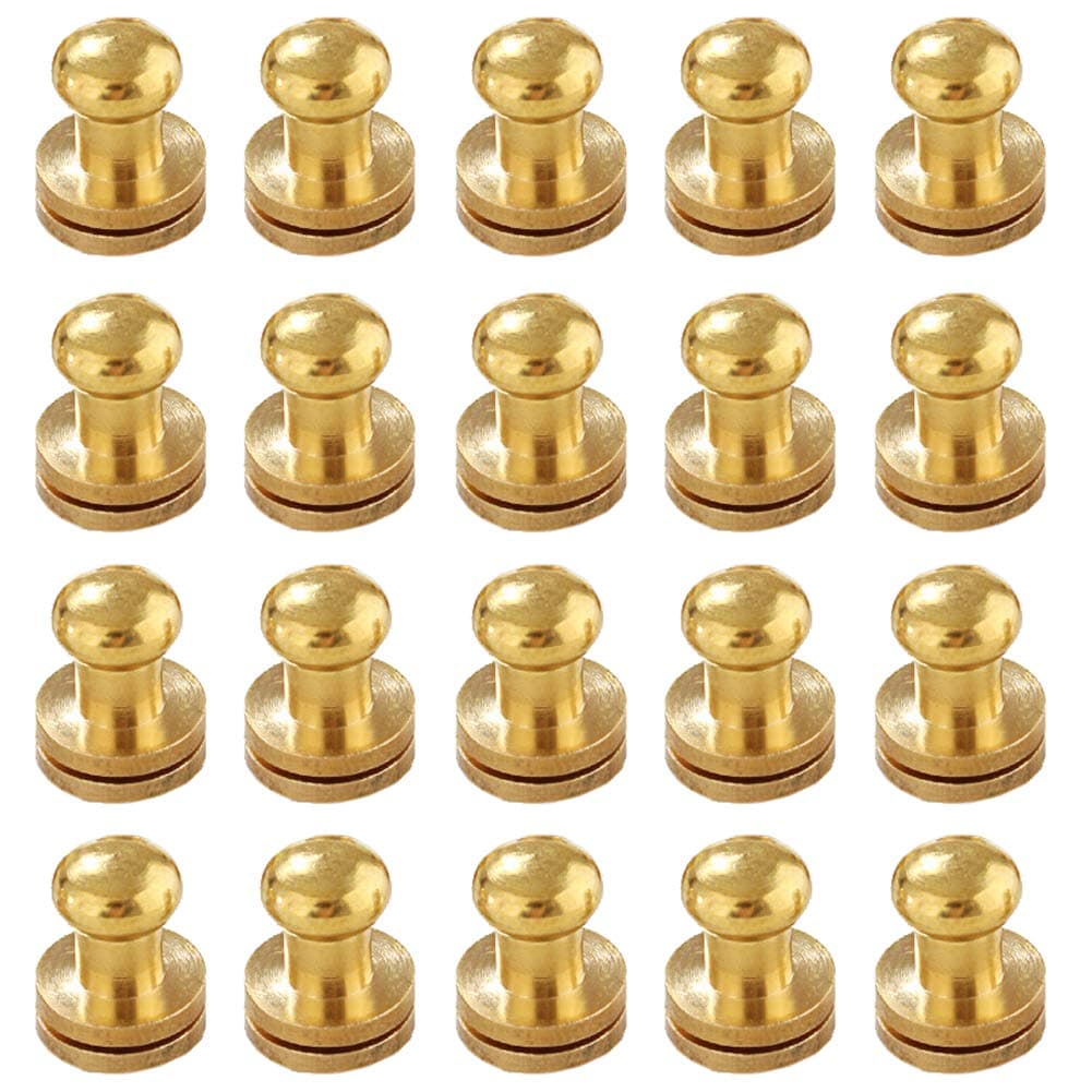 lasenersm 20 Pieces 6mm Round Head Button Studs Brass Leathercraft Studs Buttons Cap Rivets Screwback Screw Stud Spot Rivet for DIY PU-Leather Craft Accessories Belt Wallet Handbag, Copper-Tone