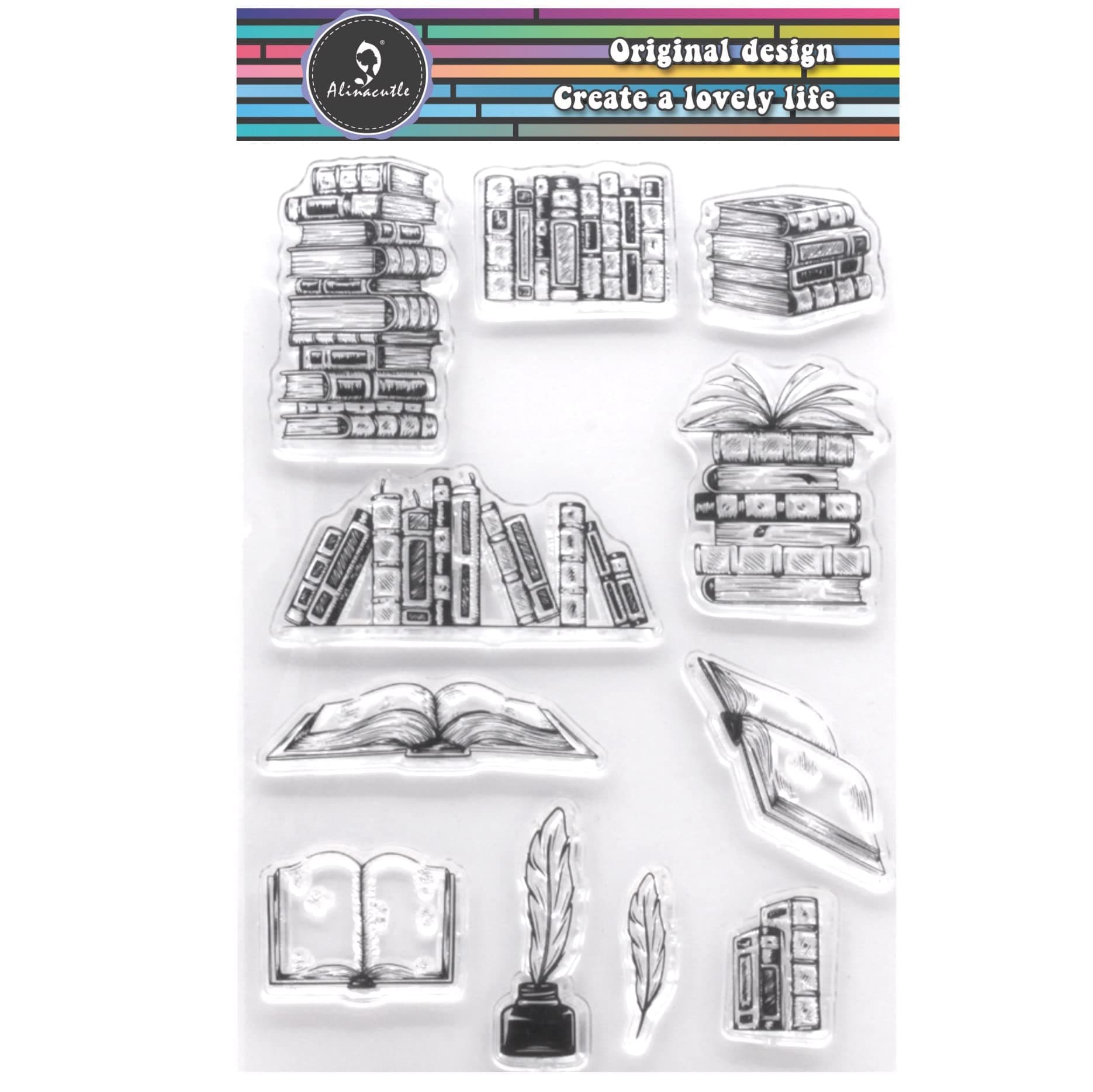 Alinacutle Book Craft Clear Stamps,School Books Stamps, Paper Craft Silicon Stamp for Scrapbooking/Card Making/Paper Art