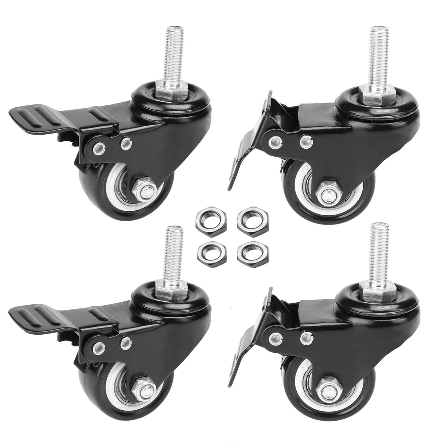OK5STAR M8 Swivel Castors Swivel Stem Caster PU Wheels 50mm with Brake Lock Heavy Duty 220 4pcs