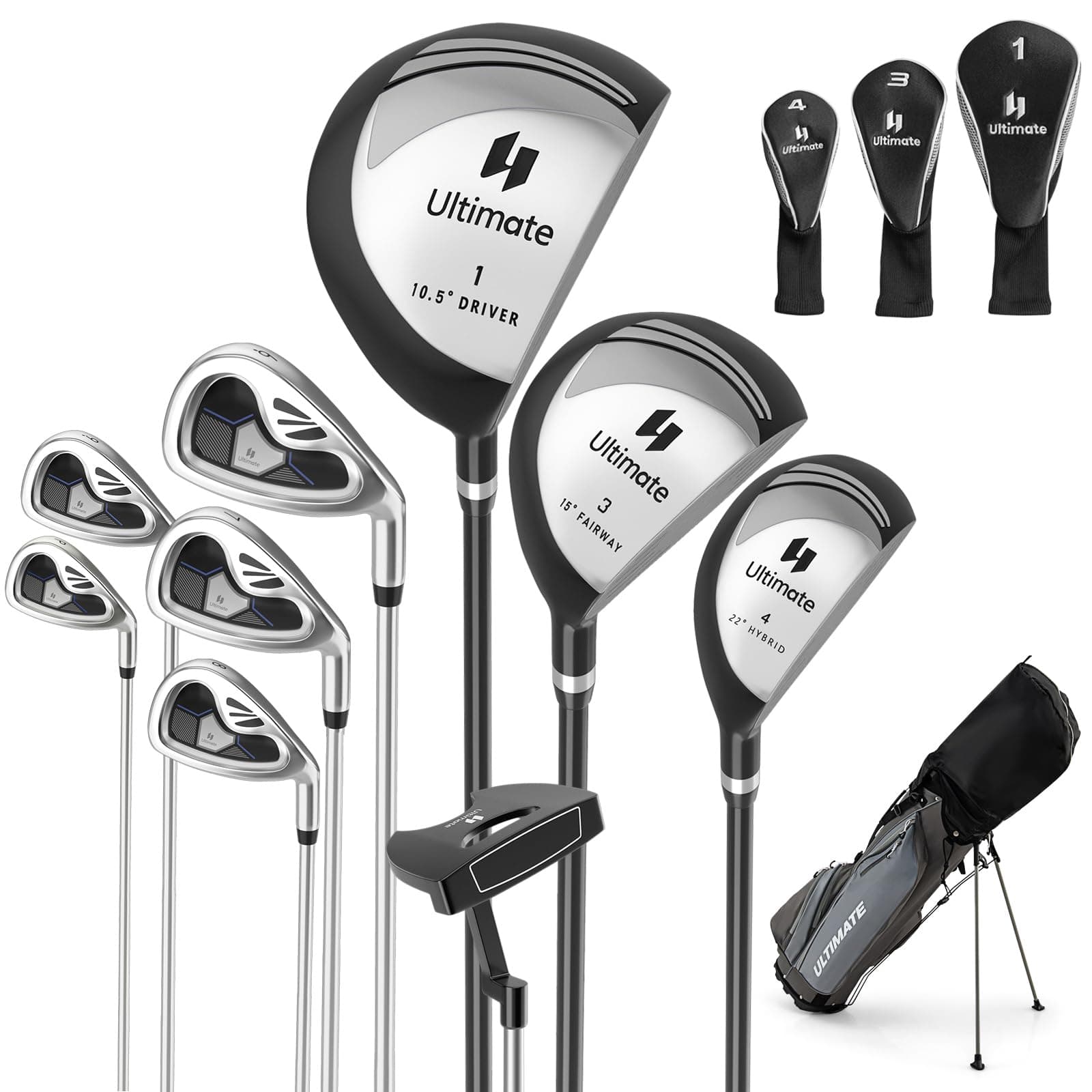 GYMAX Complete Golf Club Set for Men, 12/14 PCS Right Hand Golf Clubs Set with #1 Driver & #3 Fairway & #4 Hybrid & #6/#7/#8/#9/#P Irons, Putter & Head Covers, Men’s Golf Clubs Set
