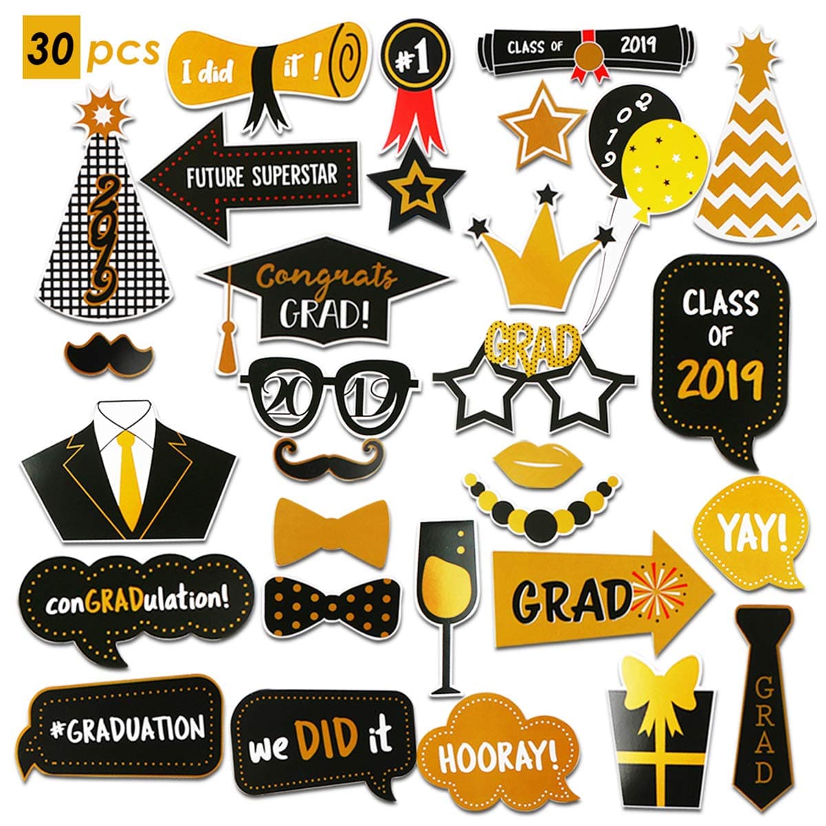 Graduation Photo Booth Props,2019 Large Size Graduation Party Decorations Supplies for School Prom Grad Party