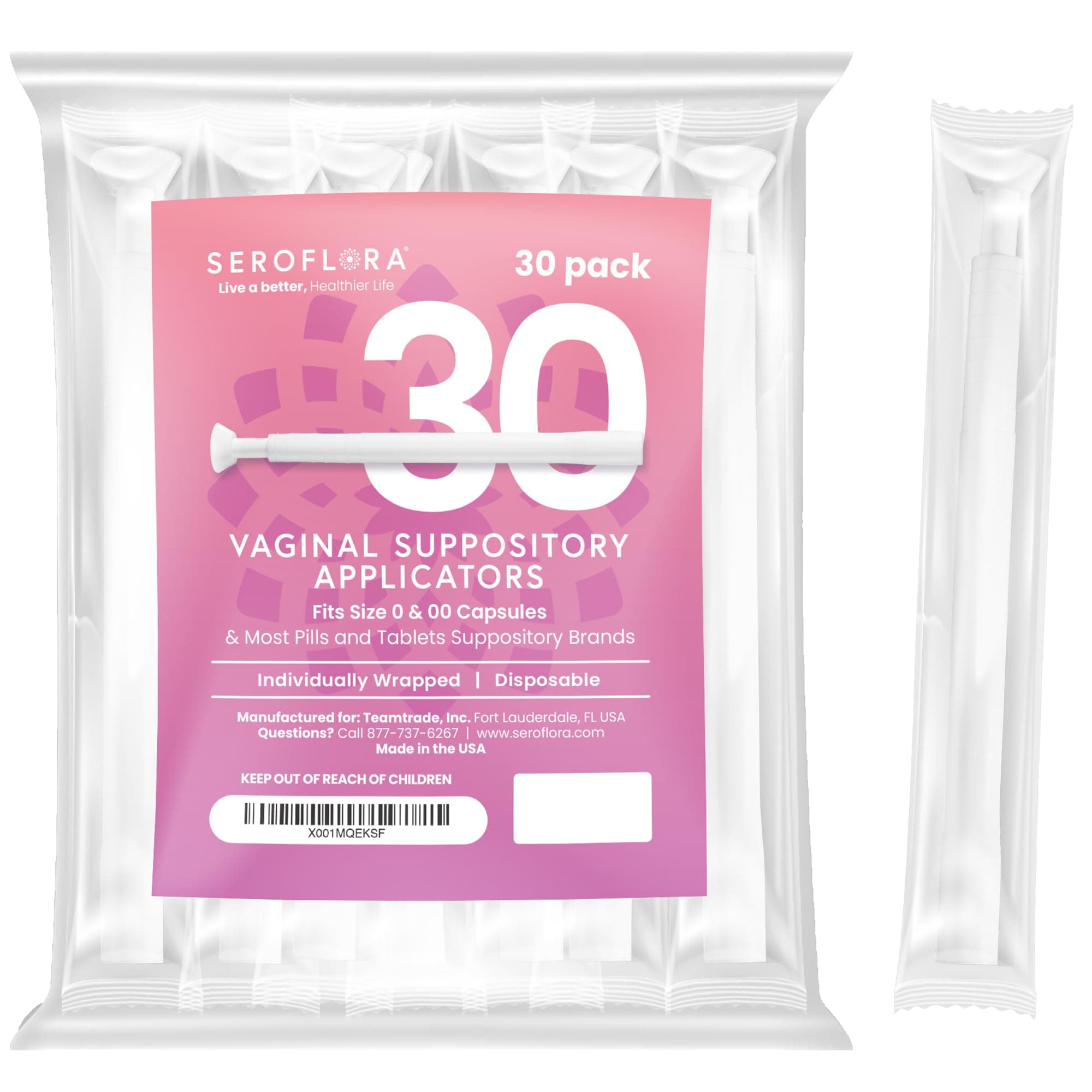 Seroflora Boric Acid Vaginal Suppository Applicators, Sterilized & Individually Wrapped, Fits Boric Acid Suppositories, Size 0 & 00 Capsules, Vaginal Tablets & Pills, (30 Pack) Made in USA.