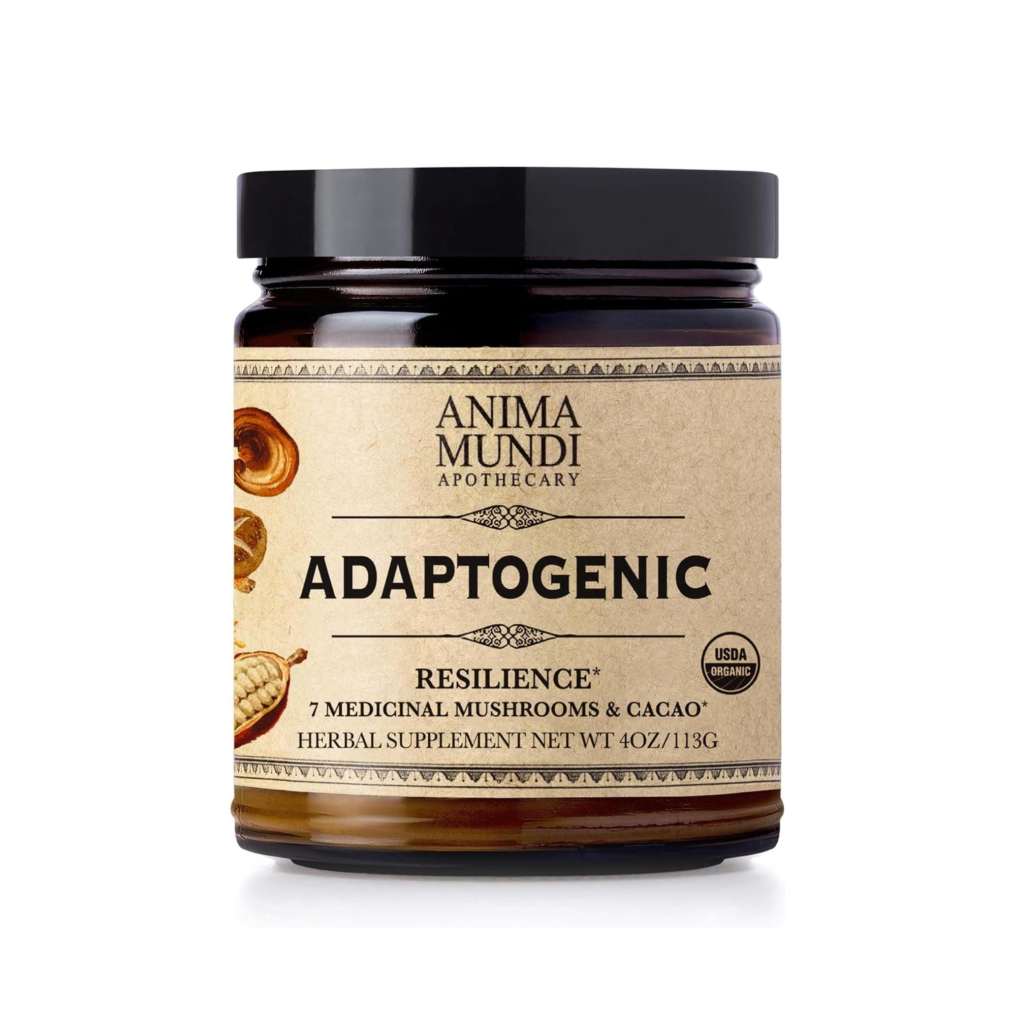 Anima Mundi Apothecary Organic Mushroom Supplement - Adaptogenic Mushrooms + Cacao - Uplifting Powder with Organic Lion's Mane, Shiitake, Chaga & More - Add to Coffee, Tea & Smoothies (4oz / 113g)