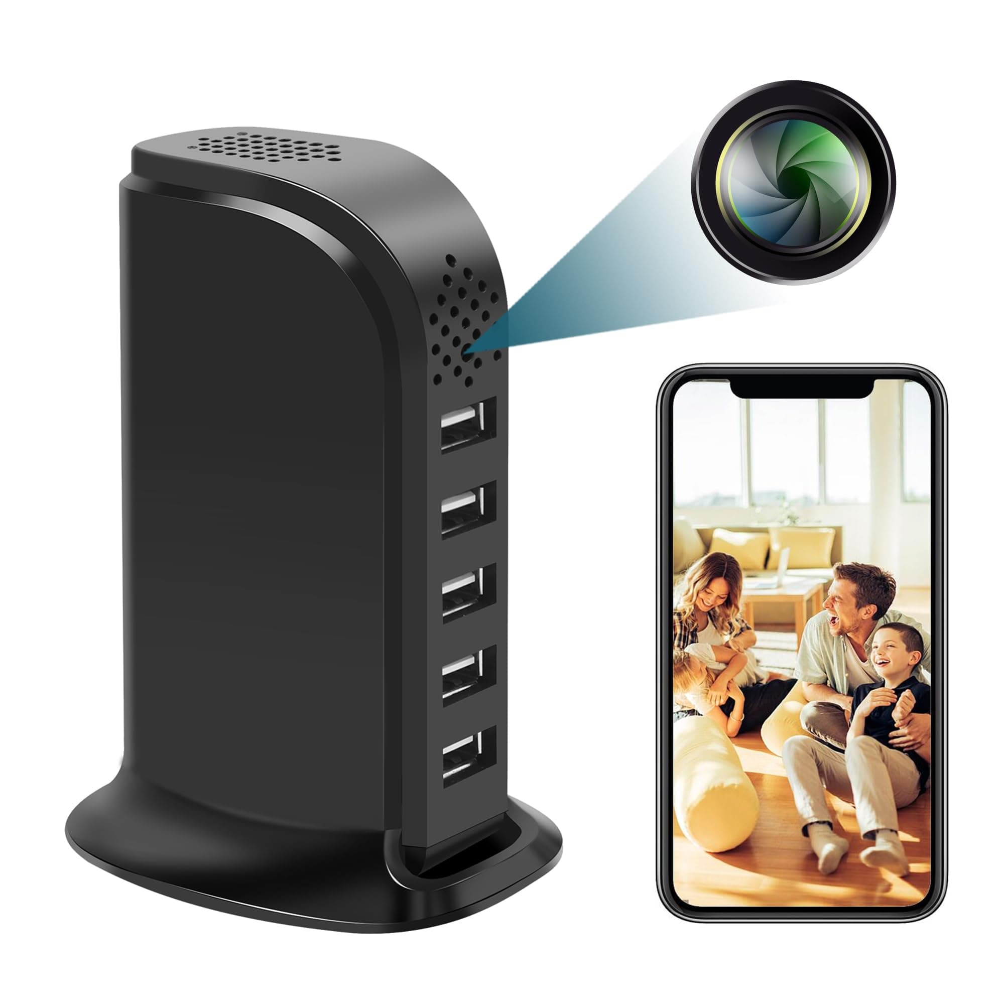 sakalaka 1080P HD WiFi Security Camera Mini Cameras with 5-Port USB Hub, Loop Recording, Motion Detection & Remote Viewing for Home and Office