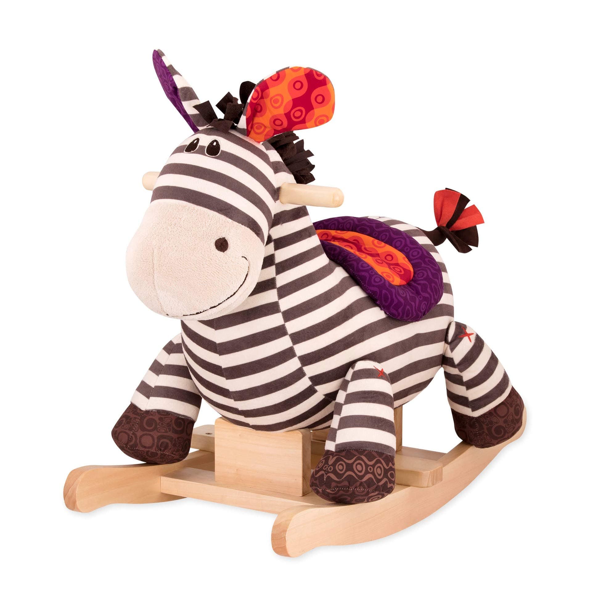 B. toys ā Kazoo Wooden Rocking Zebra ā Plush, Handcrafted Zebra Rider, Comfort Saddle, Secure Base ā Imaginative Animal-Themed Toy for Babies and Toddlers ā 18m+
