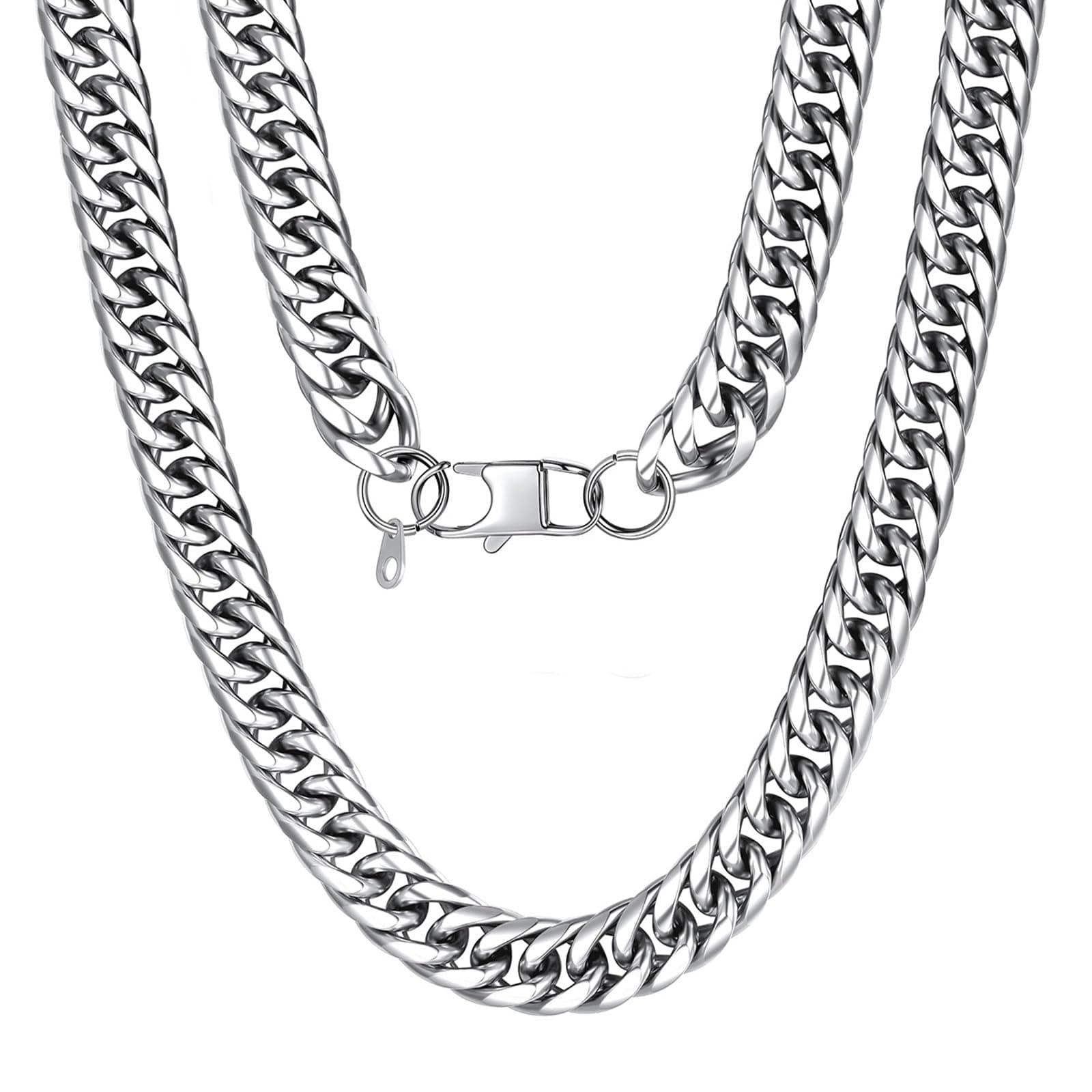Men Cuban Link Chain Necklace, Stainless Steel Franco Curb Choker, Silver/Black/14K Gold Plated Necklaces for Male Women, 6/9/12mm Width, 18-30 Inches Length Hip Hop Jewelry