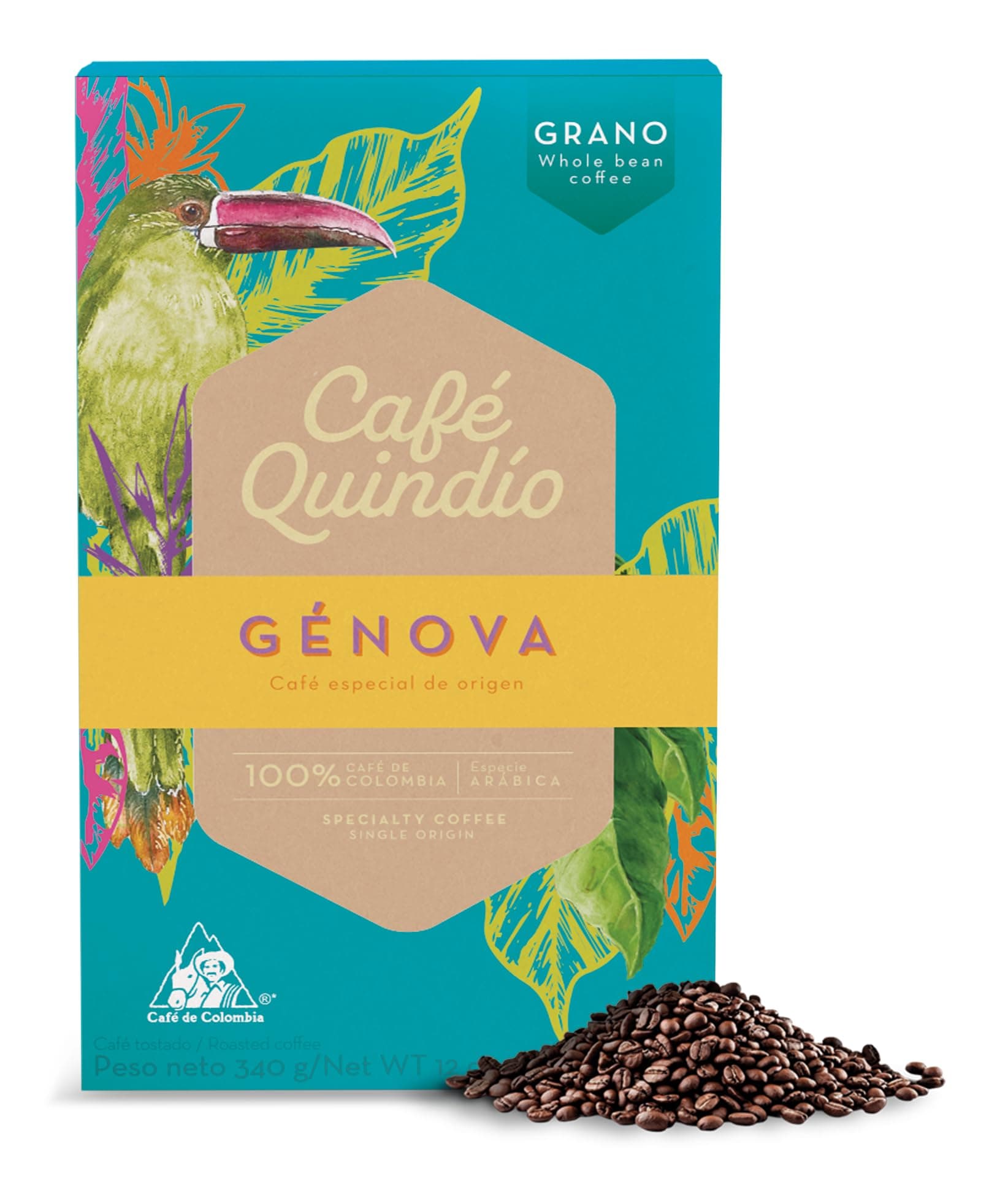 Genova Specialty Origin Coffee 340g / 12 oz / 0.8 lb., Medium Roast 100% Colombian Arabica Coffee, Artisanal Cultivation Single Origin Coffee. (Whole Bean Coffee 12 oz)