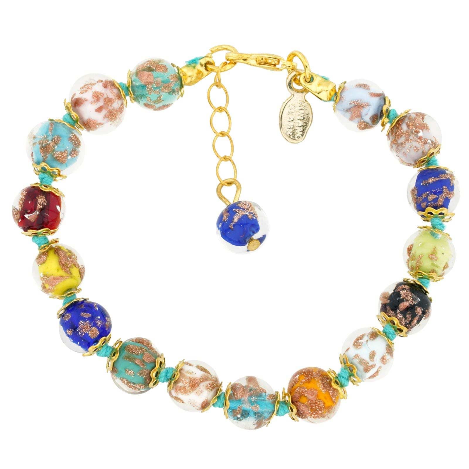 Murano Bracelet - Italian Multicolor Sommerso Sparkling Beads Handmade Blown Glass for Women