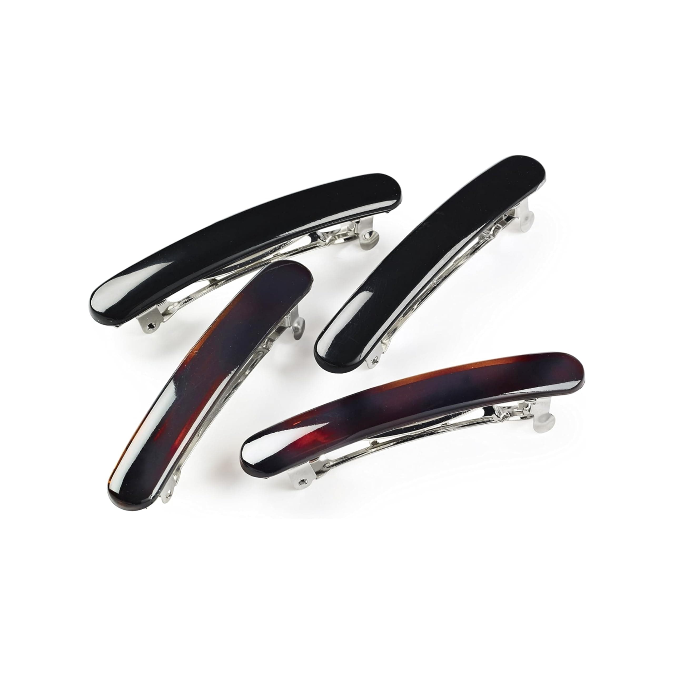 Manicare Mini Hair Barrettes, Pack of 4, 2 Tortoiseshell & 2 Black, Secure Grip, Gentle on Hair & Scalp, Elegant French Clasp, Women's Hair Clip, Unisex, All Ages