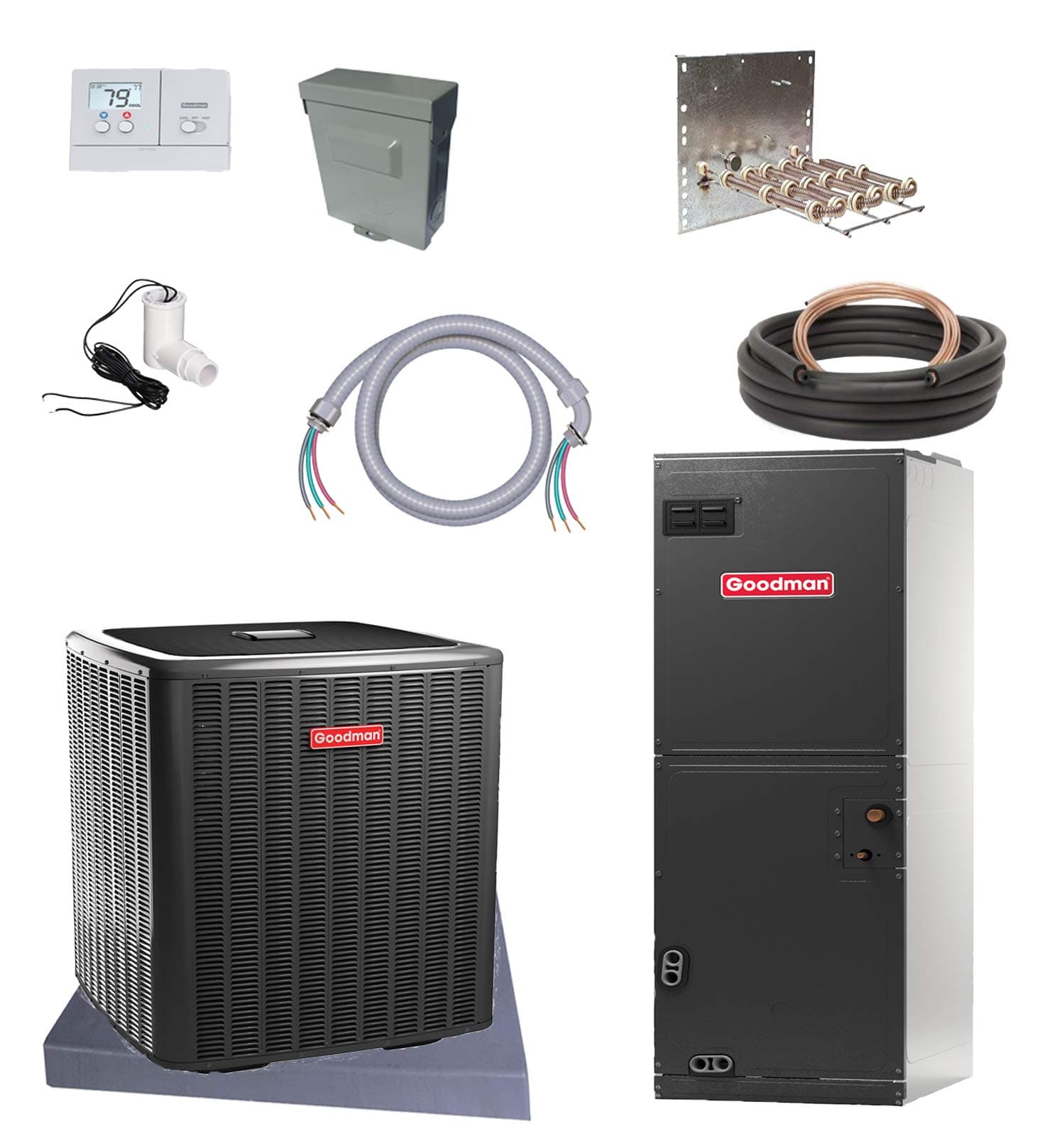 Goodman 3 Ton 16 SEER HEAT PUMP Split System GSZ160361 & ASPT37C14 Install Kit 30' Line Set