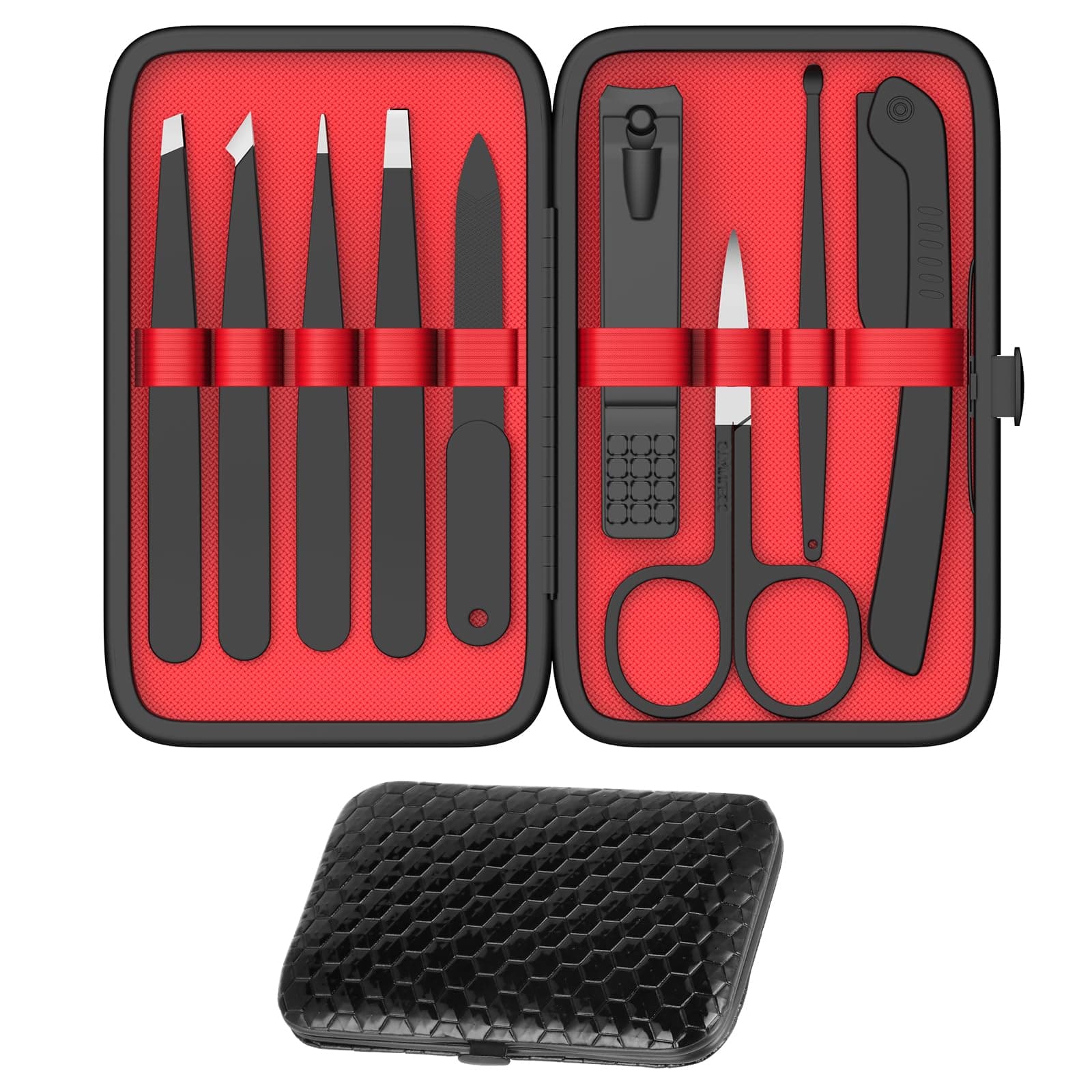 Yougai Tweezers and Nail Clippers Set,9 Pcs Professional Stainless Steel Tweezers Kit-Great Precision Tweezers with Curved Scissors and Eyebrow Razor for Daily Beauty Tools with Leather Travel Case