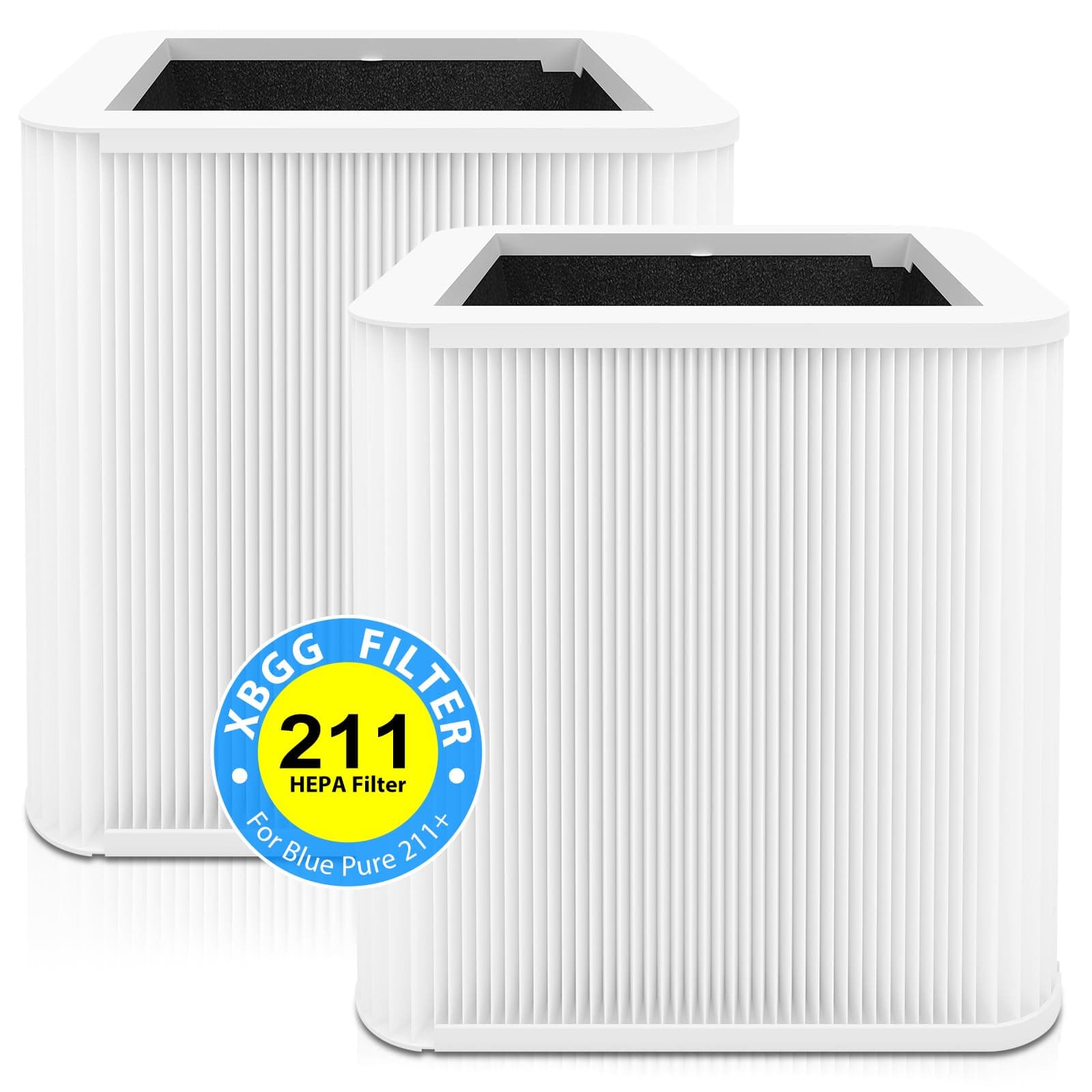 211+ HEPA Replacement Filter Compatible with Blueair Blue Pure 211 Plus Air Purifier, Foldable Particle H13 Filters with Activated Carbon Replacement Filter, 2 Pack