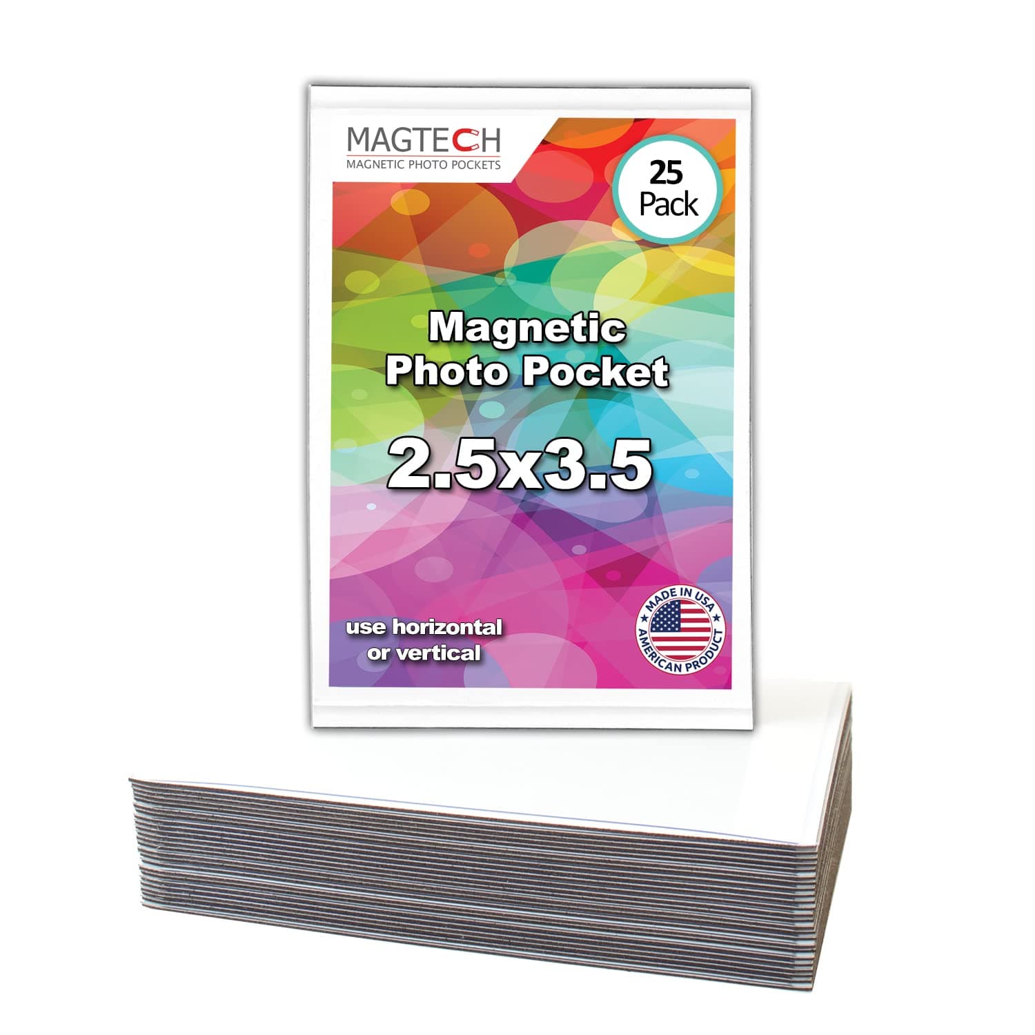Magtech Magnetic Photo Pocket Picture Frame, White, Holds 2.5 x 3.5 Inches Photos, 25 Pack, Made in the USA (12325)