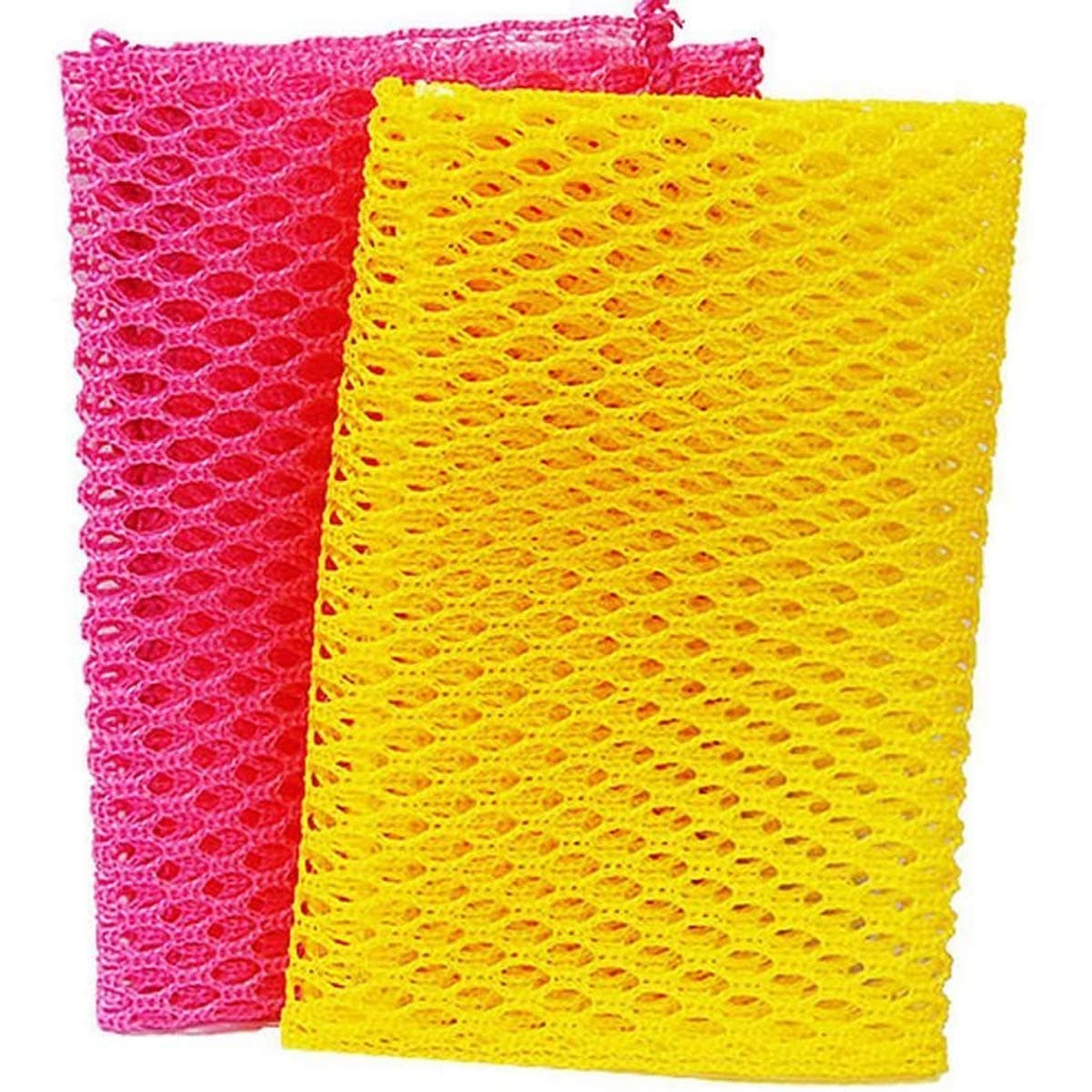 DpnamronInnovative Dish Washing Net Cloths/Scourer - 100% Odor Free/Quick Dry - No More Sponges with Mildew Smell - Perfect Scrubber for Washing Dishes - 11 by 11 inches - 2PCS - Pink/Yellow
