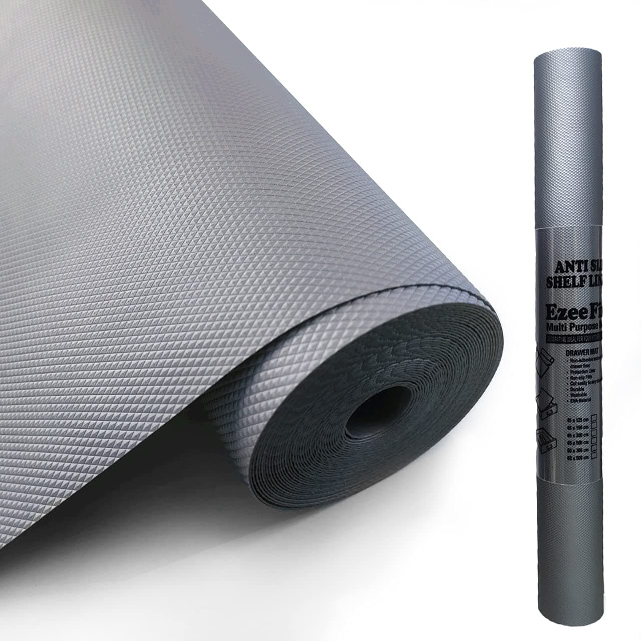 Ezee Fix Multipurpose Anti Slip Grip Diamond Textured Fridge/Drawer/Kitchen Shelf Mat Linen (Grey, 3 Meter (M))