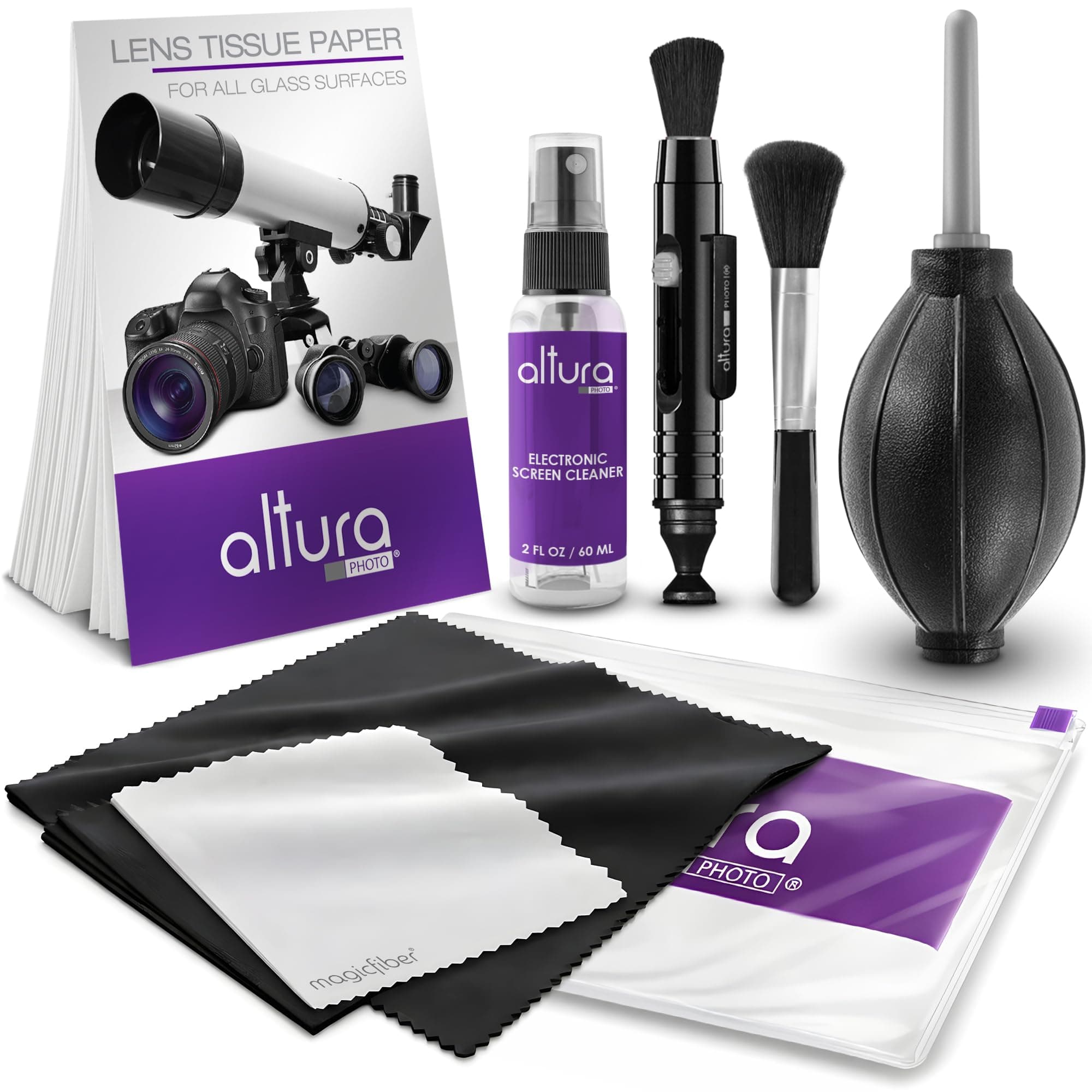 Altura Photo Camera Cleaning Kit - Camera Photography Accessories (Air Blower, Brush, Pen, Lens Cleaner Spray, Microfiber Cleaning Cloths, Tissue Wipes) for Canon Nikon ZR Sigma Tamron Sony Pentax