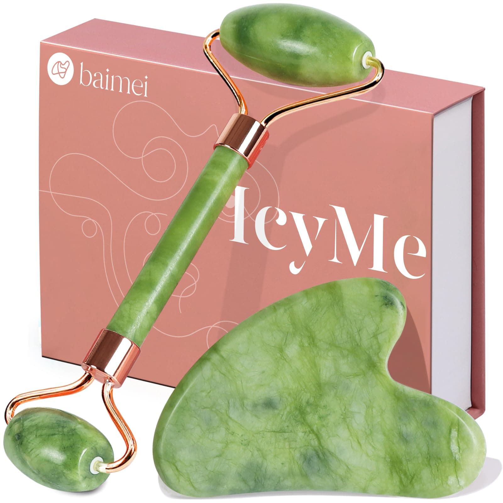 BAIMEI Gua Sha And Jade Roller Tool, Face And Neck Massage Kits, Gua Sha Soothes, Calms And Relaxes Skin, Gifts For Valentine's Day
