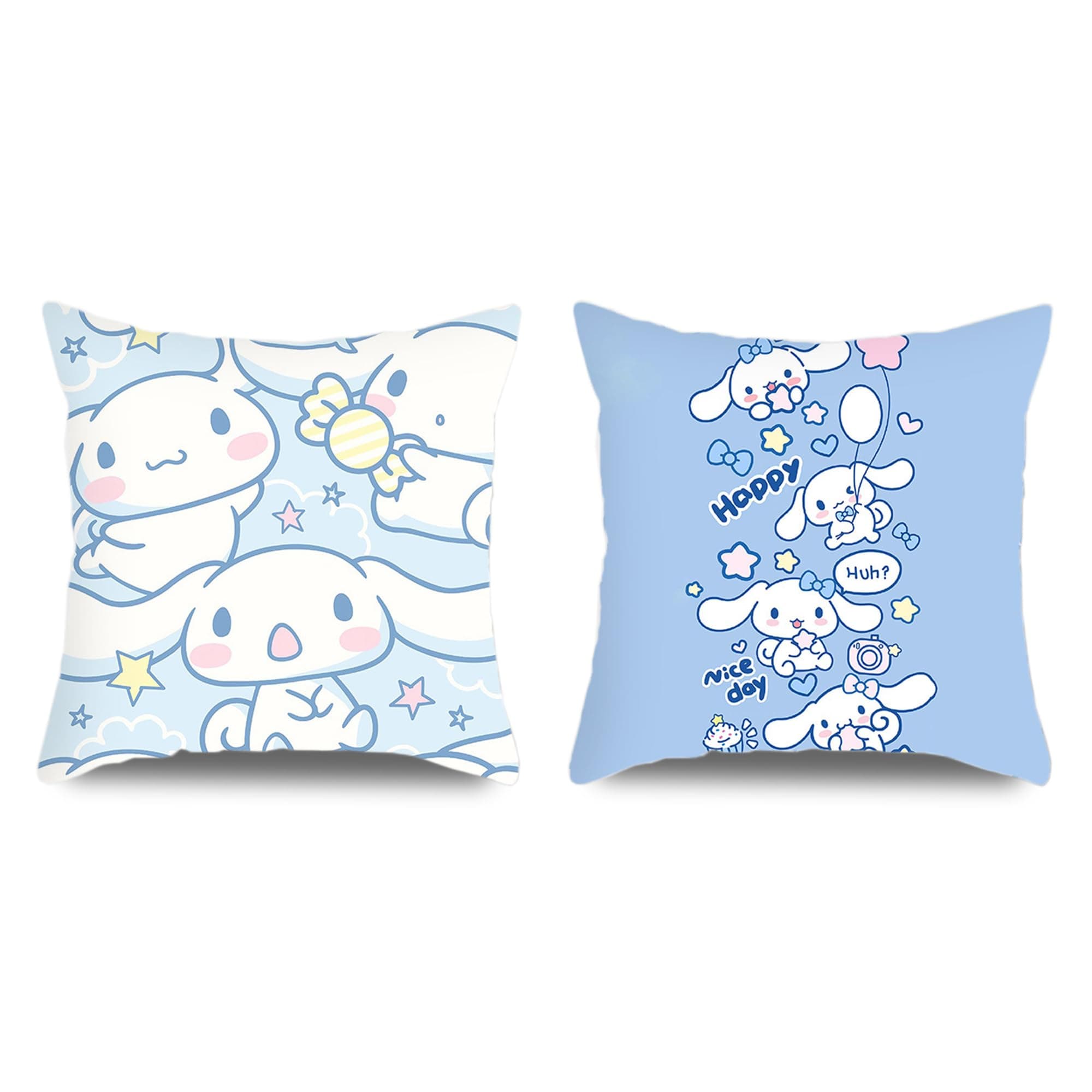 2pcs Cartoon Throw Pillow Cover 18x18 Inch Case Cushion for Couch Sofa Bed Room Cute Kawaii Soft Velvet (Blue)