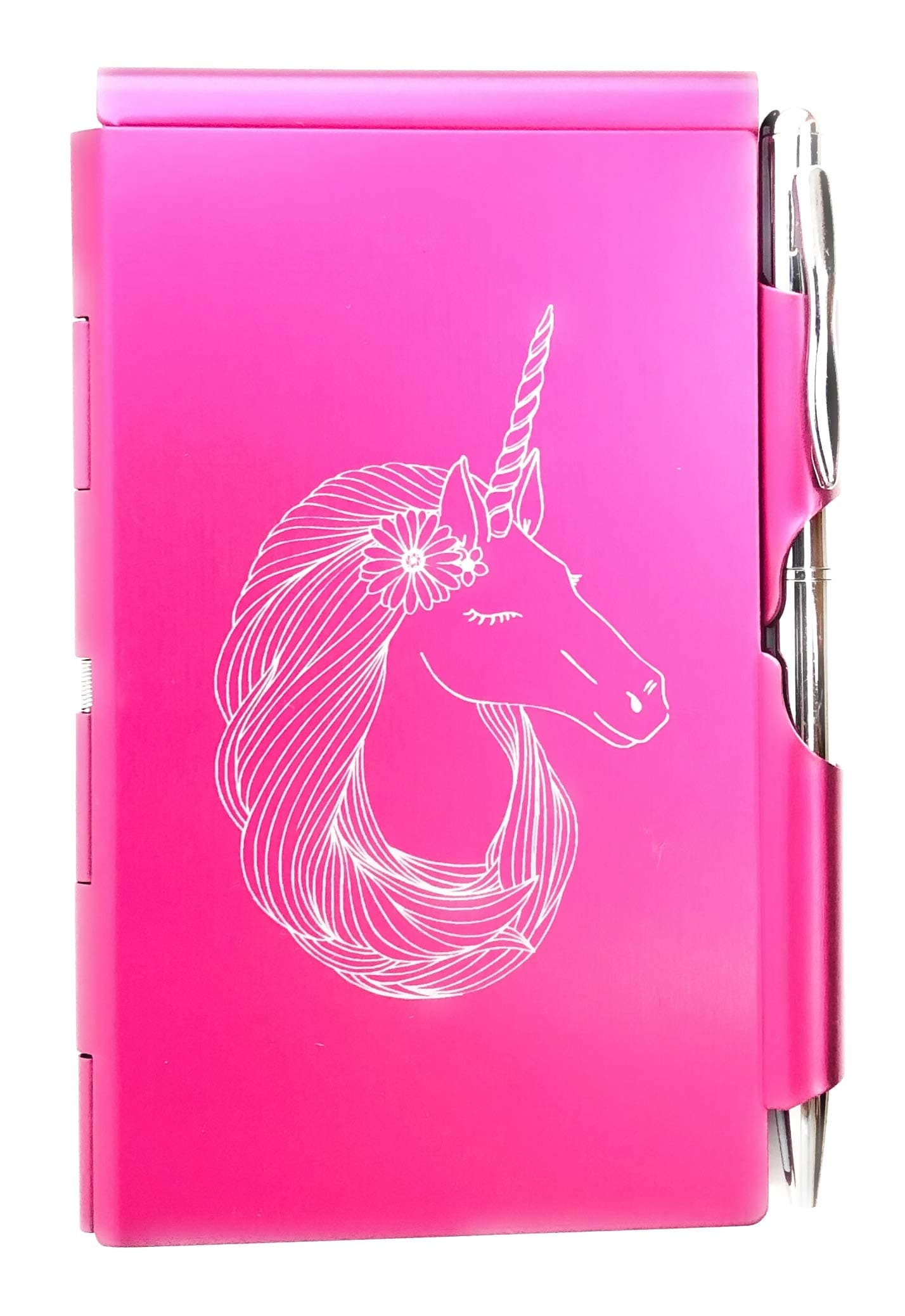 WellspringFlip Note, Metal Pocket-sized Notebook with Pen,Pink Unicorn (15107)